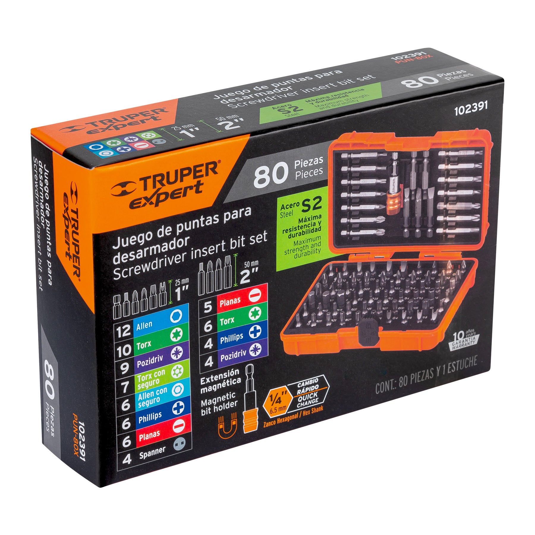 Juego de puntas mixtas 1" y 2", 80 piezas, TRUPER EXPERT