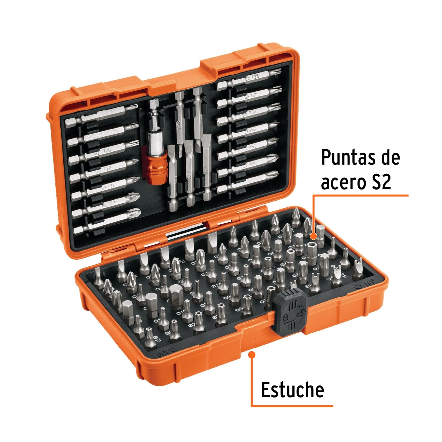Juego de puntas mixtas 1" y 2", 80 piezas, TRUPER EXPERT