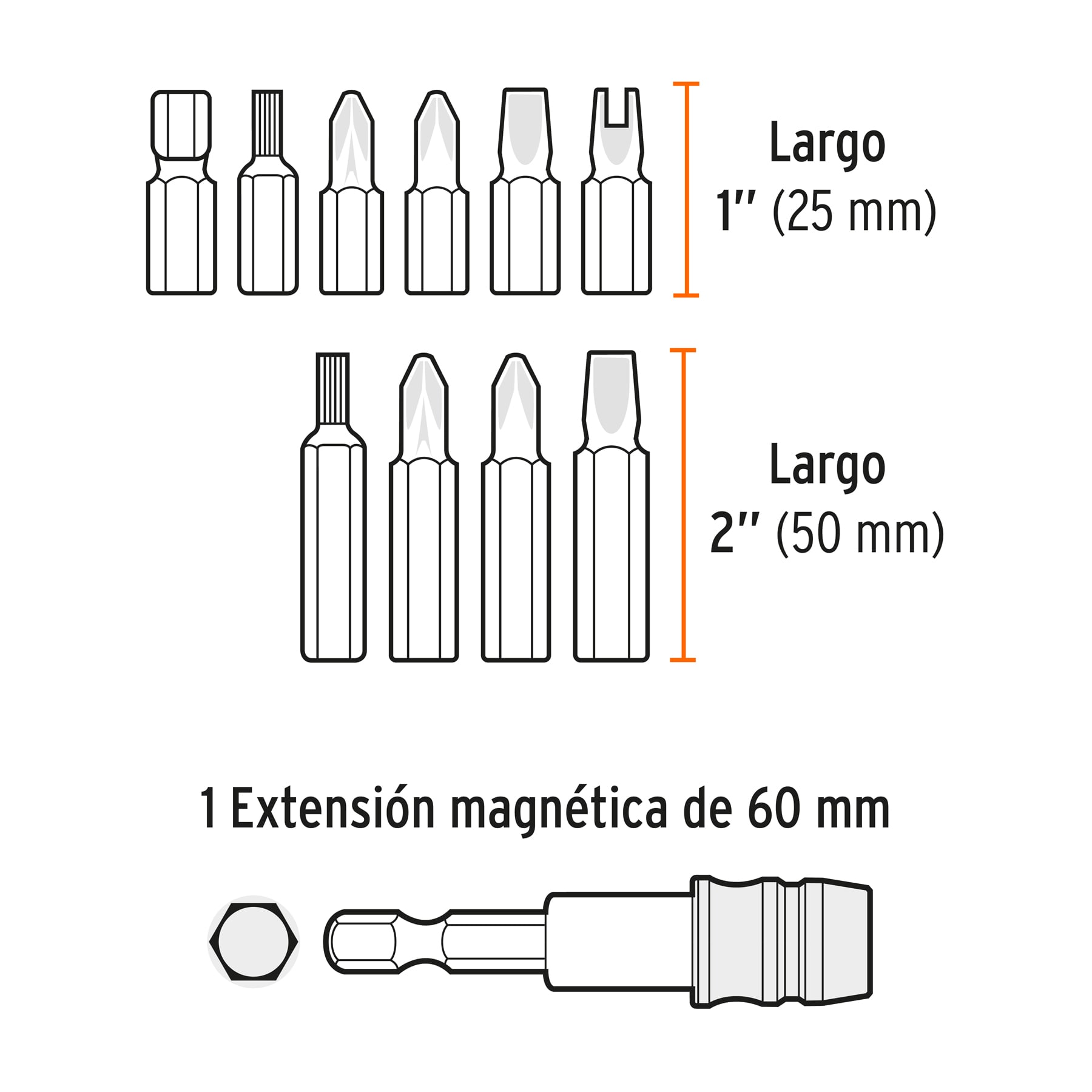 Juego de puntas mixtas 1" y 2", 80 piezas, TRUPER EXPERT