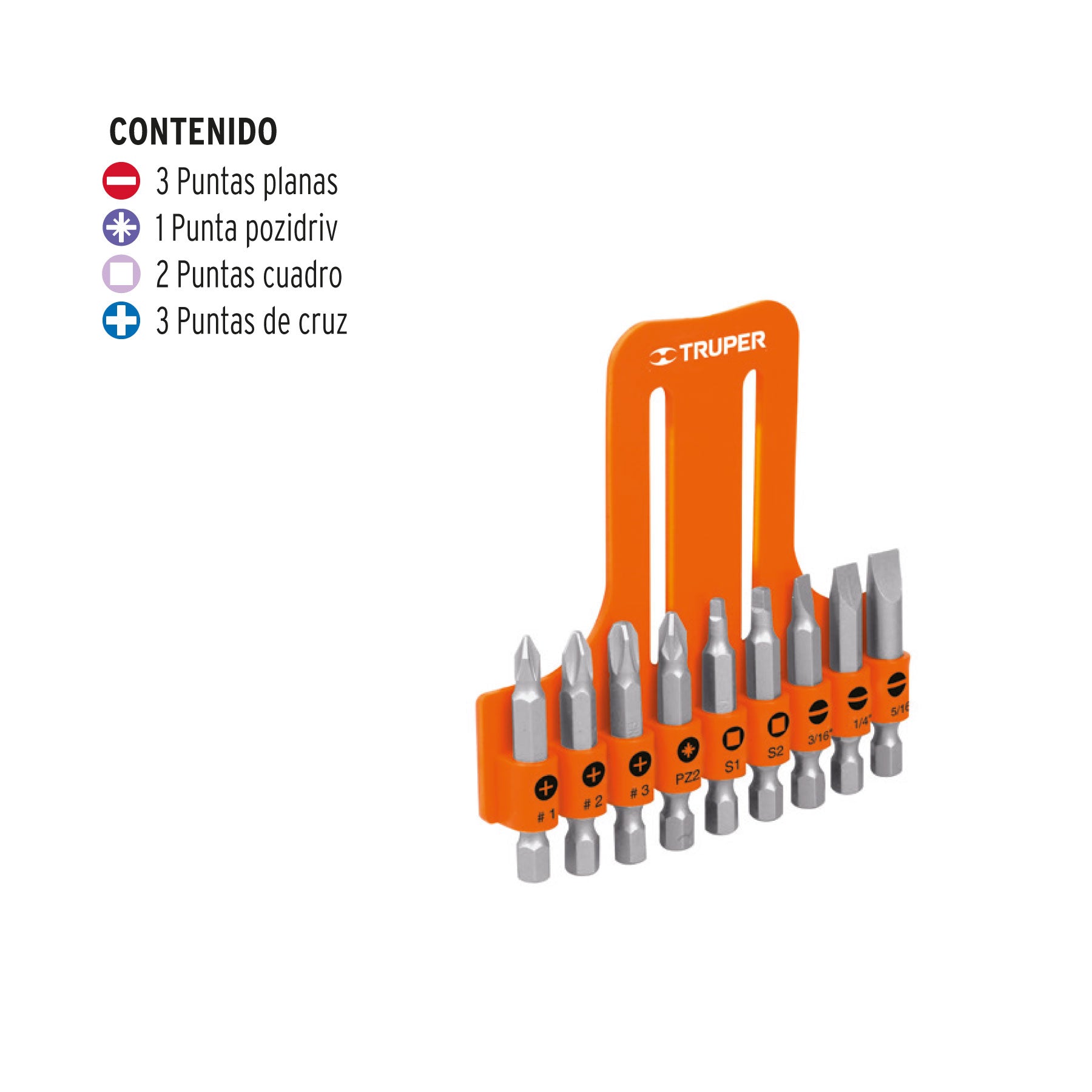 Juego de 9 puntas, largo 2"