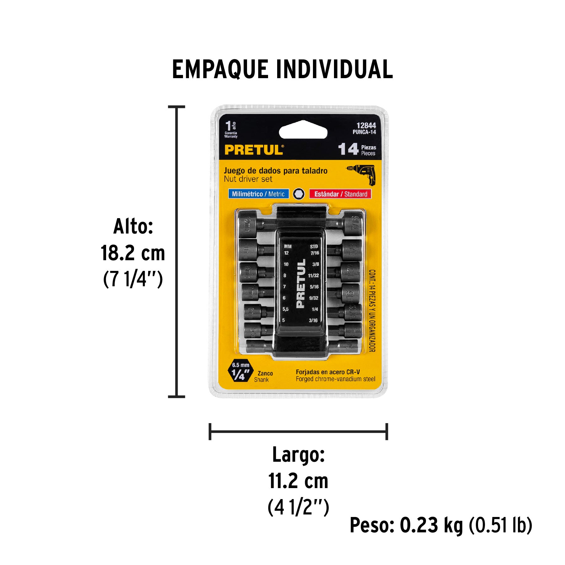 Juego de 14 dados para taladro, PRETUL - Empaque