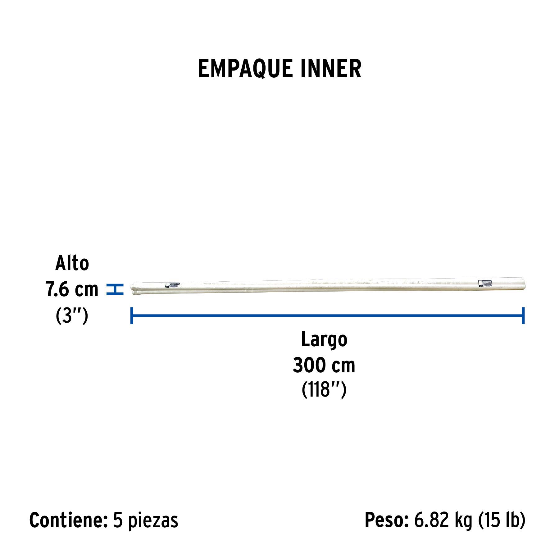 Tubo de 1" PVC hidráulico cédula 40, 3m, 1.4kg, FOSET - Empaque