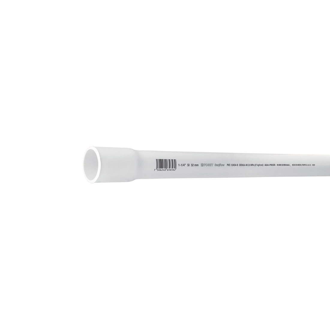 Tubo de 1-1/4" PVC hidráulico cédula 40, 3m, 1.9kg, FOSET