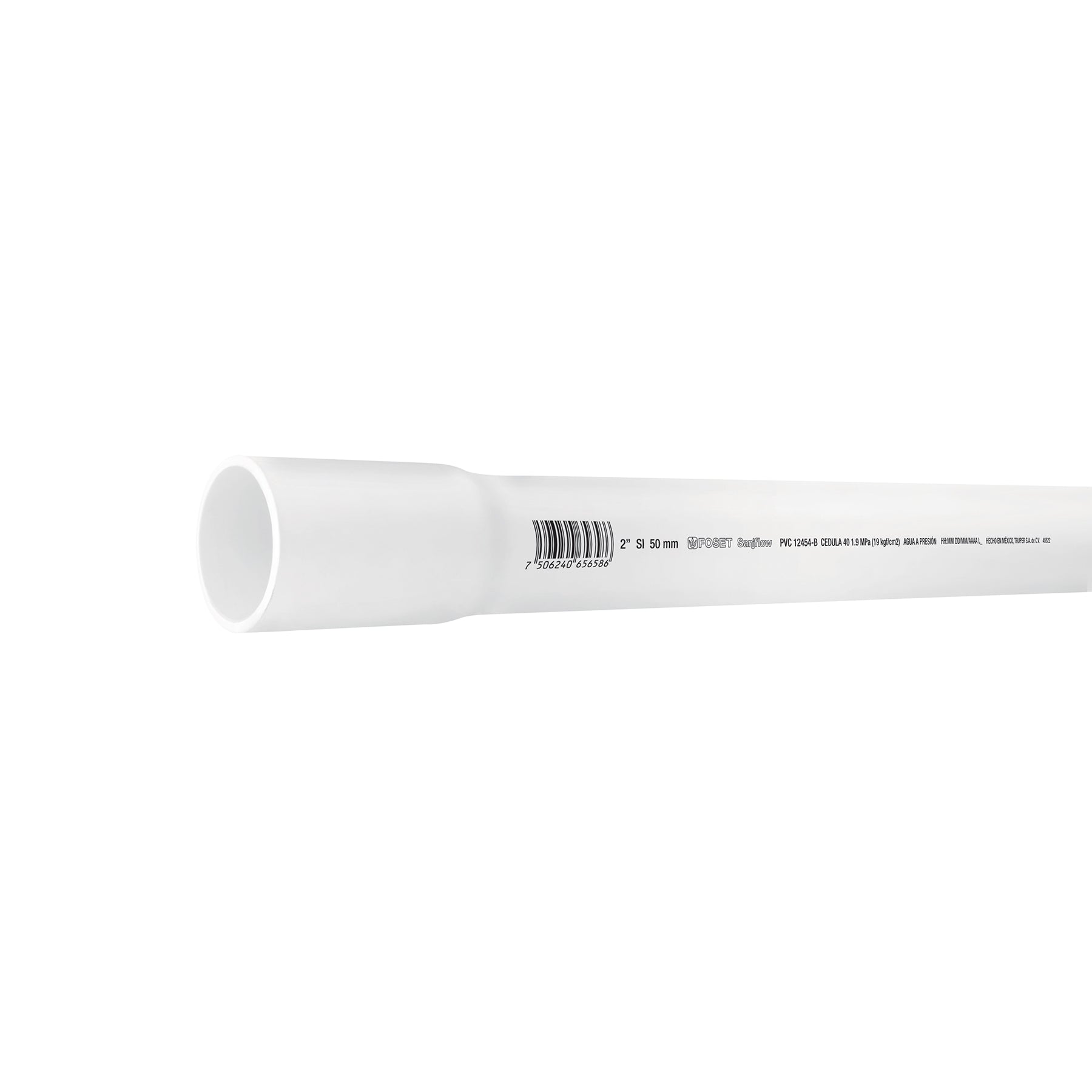 Tubo de 2" PVC hidráulico cédula 40, 3m, 3.1kg, FOSET