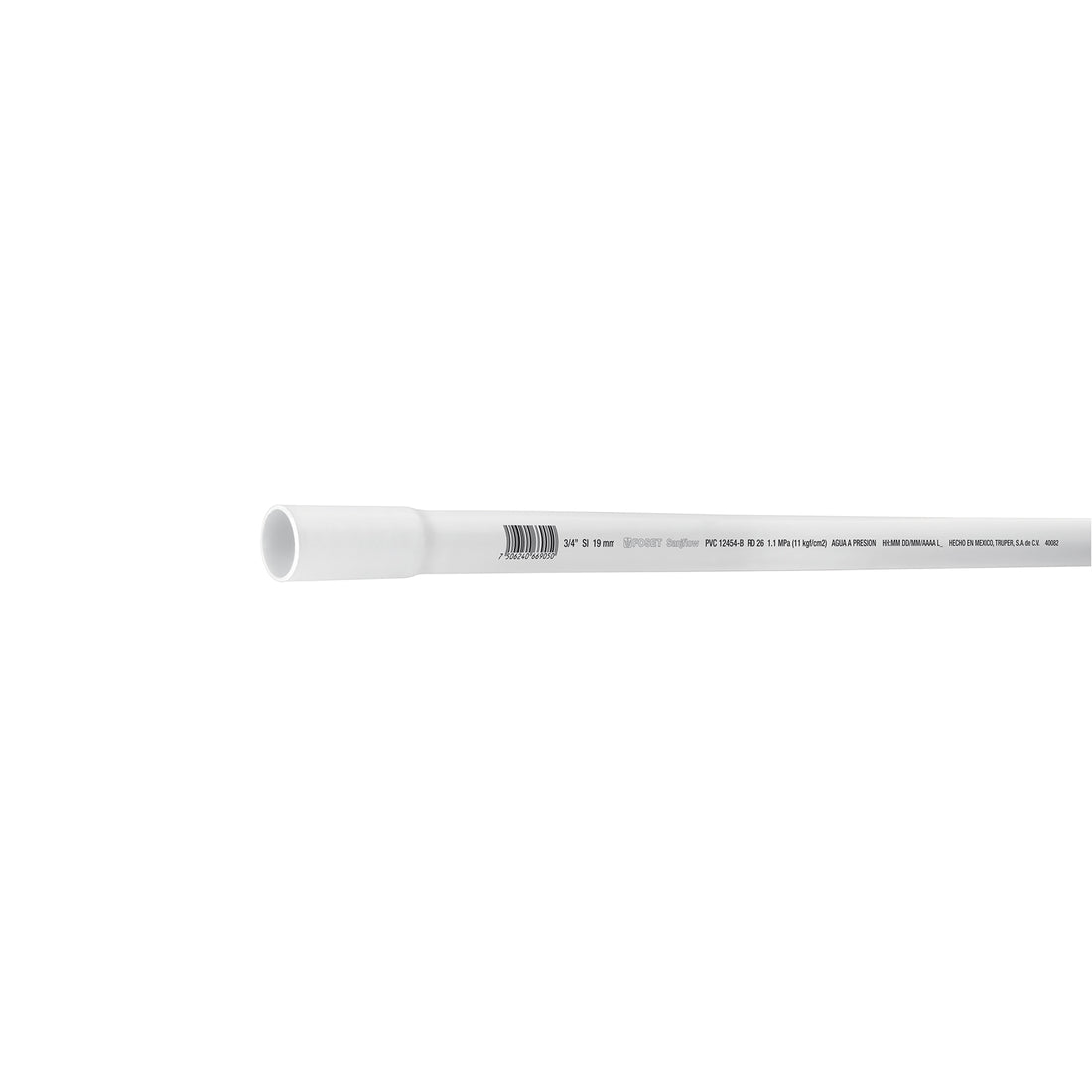 Tubo de 3/4" PVC hidráulico RD 26, 3m, 0.5kg, FOSET