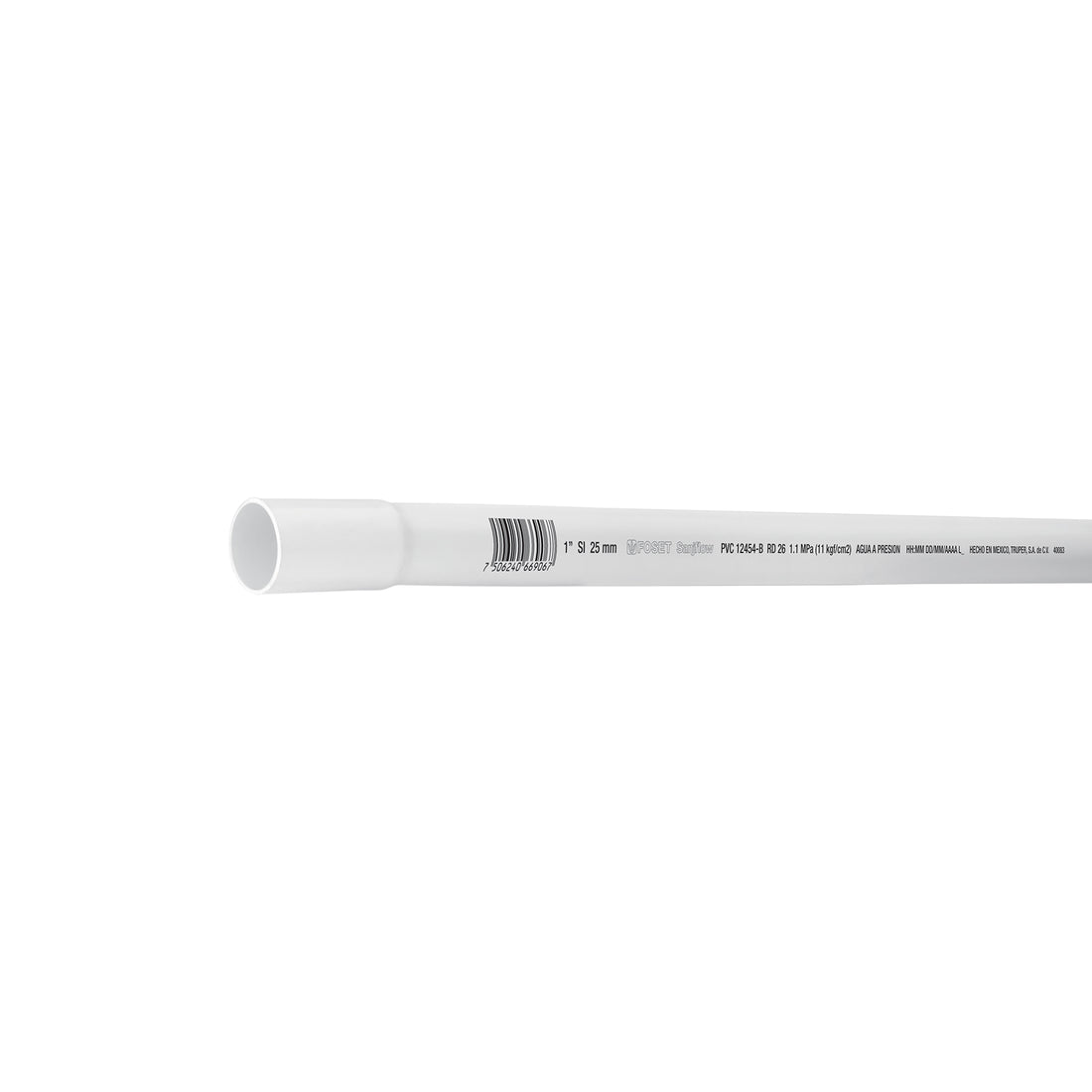 Tubo de 1" PVC hidráulico RD 26, 3m, 0.6kg, FOSET