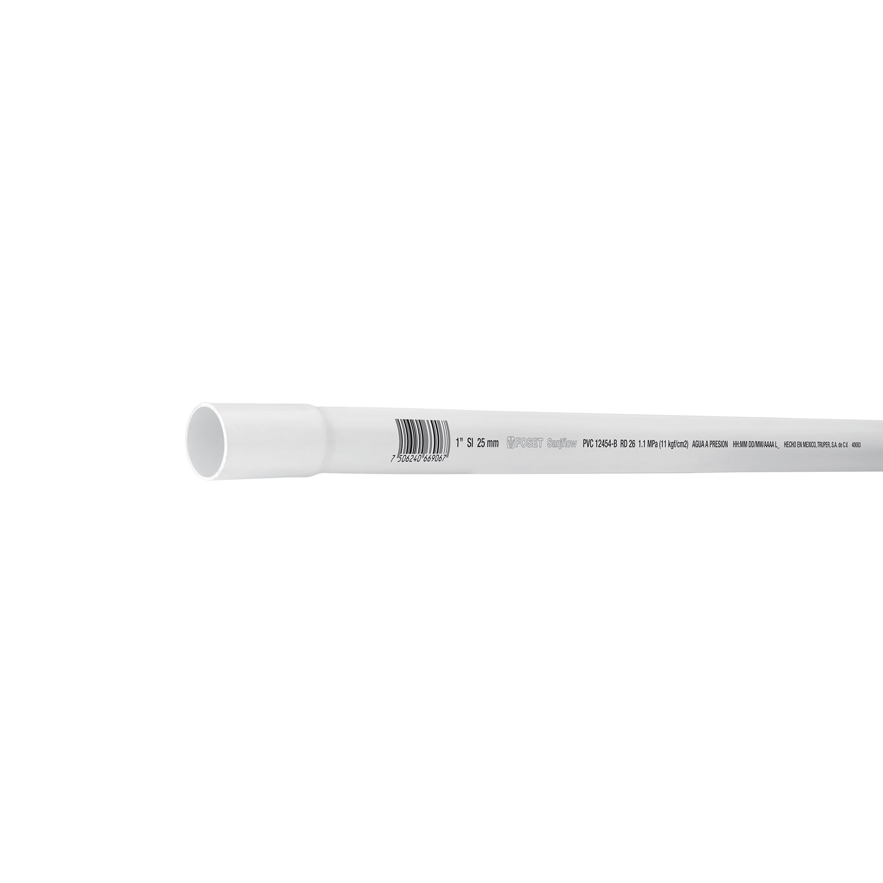 Tubo de 1" PVC hidráulico RD 26, 3m, 0.6kg, FOSET