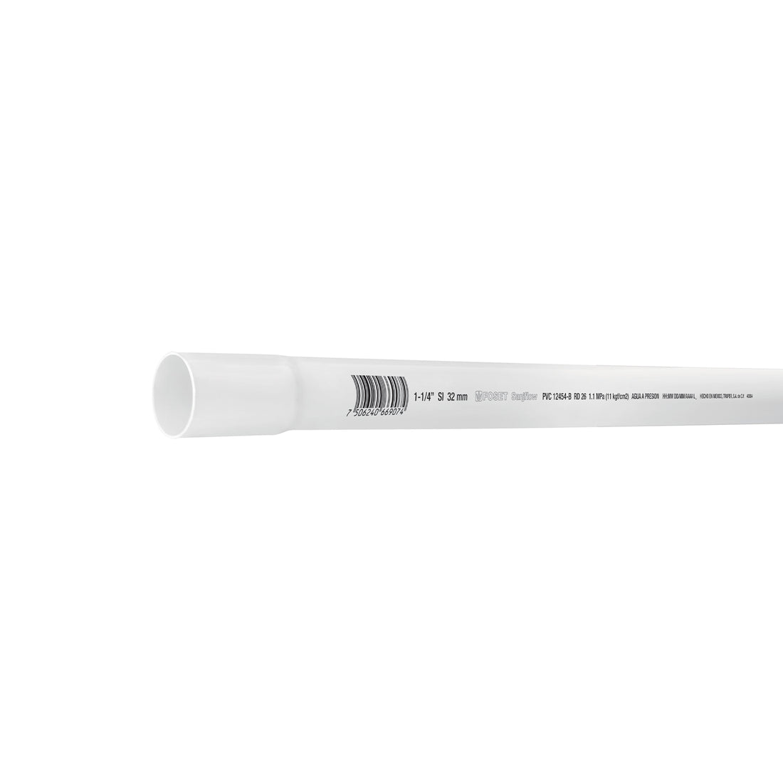 Tubo de 1-1/4" PVC hidráulico RD 26, 3m, 0.9kg, FOSET
