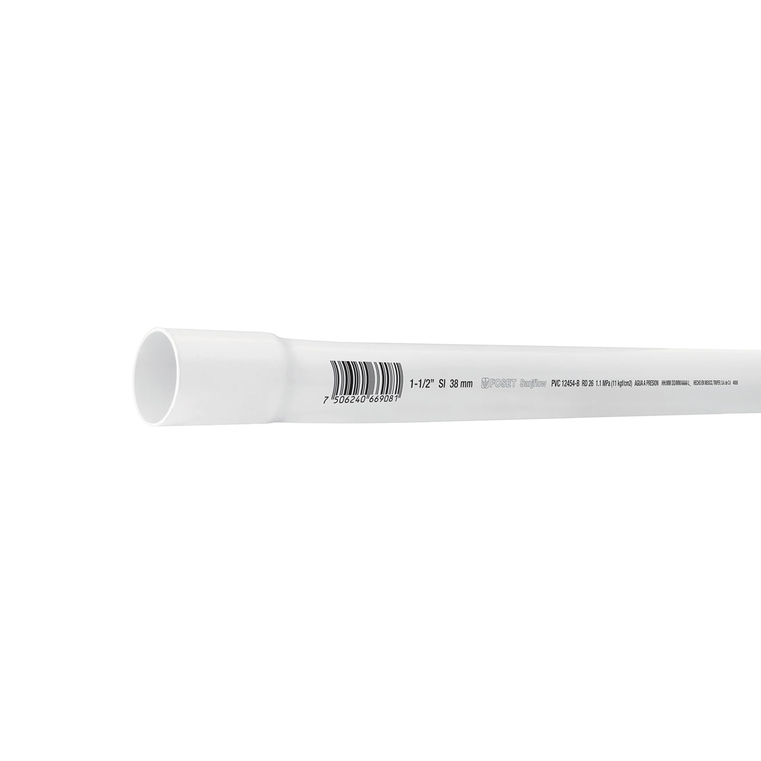 Tubo de 1-1/2" PVC hidráulico RD 26, 3m, 1.2kg, FOSET