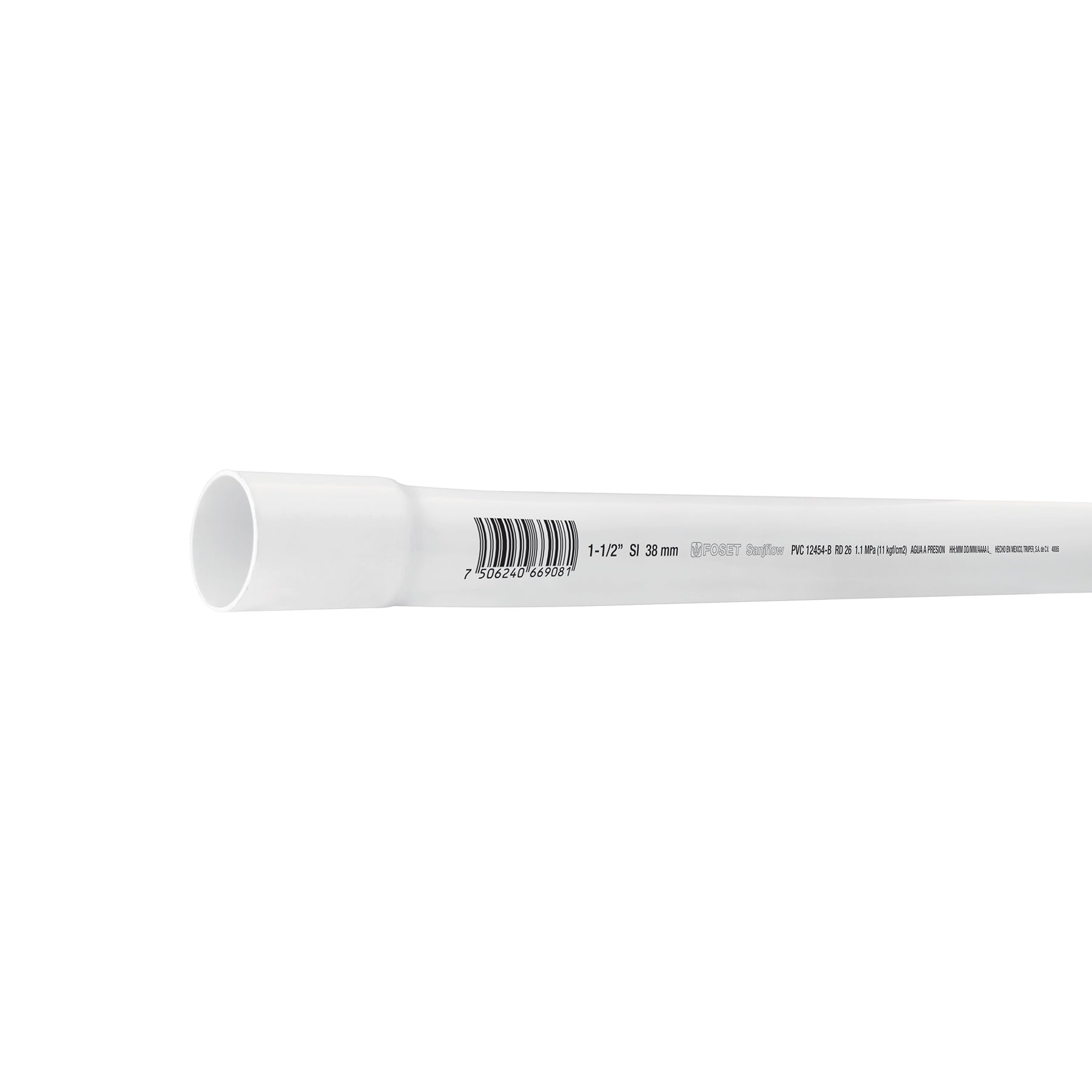 Tubo de 1-1/2" PVC hidráulico RD 26, 3m, 1.2kg, FOSET