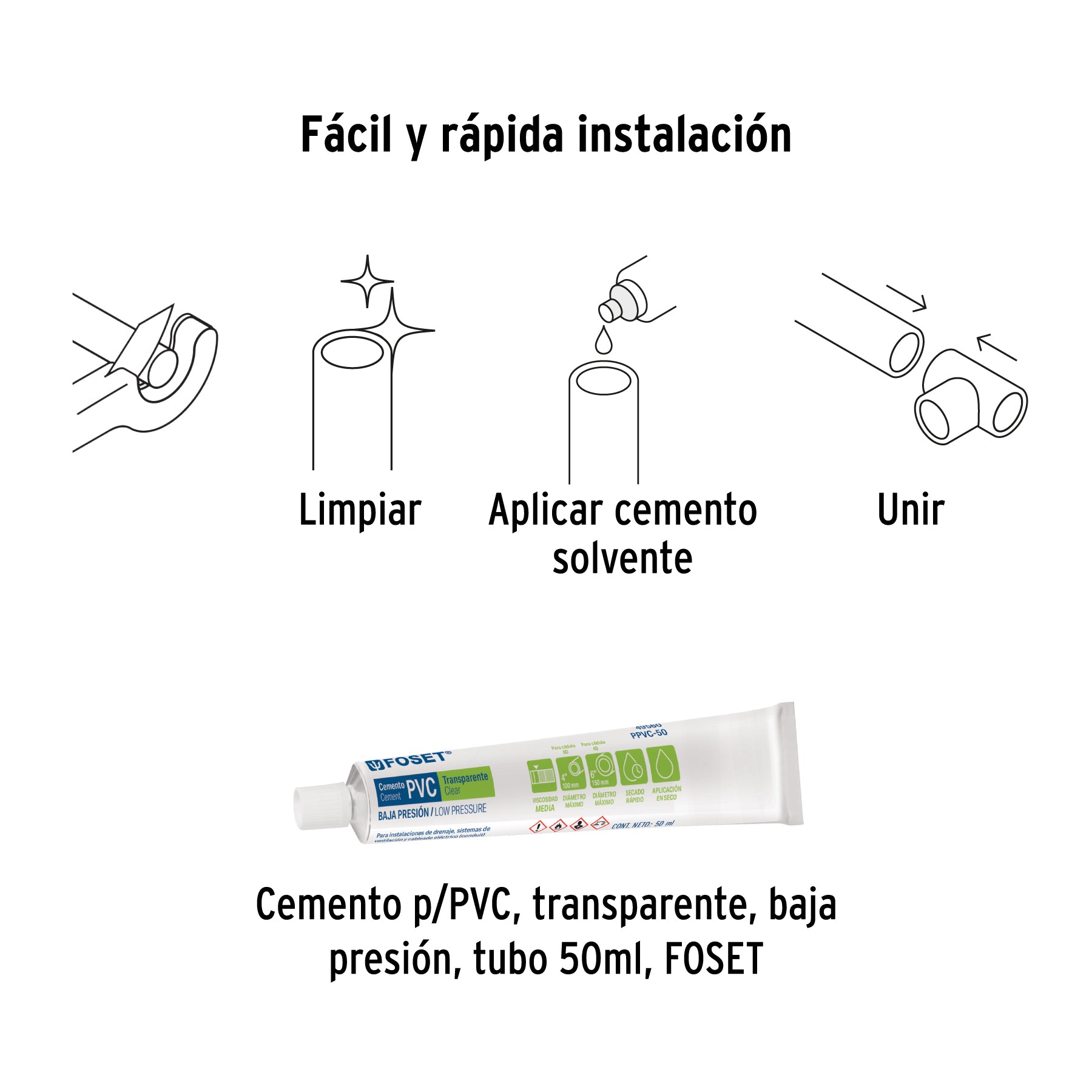 Tubo de 1-1/2" PVC hidráulico RD 26, 3m, 1.2kg, FOSET