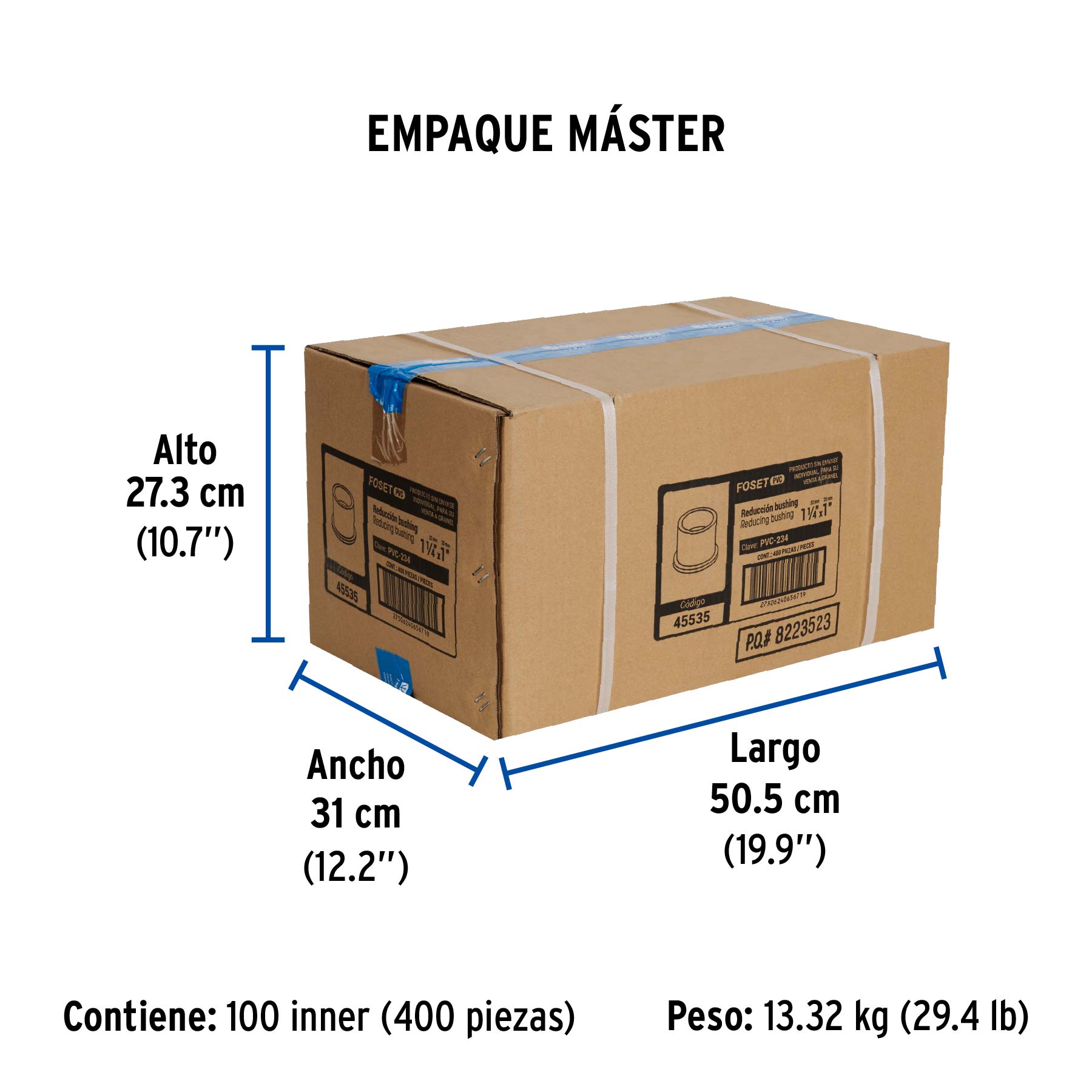 Reducción bushing de PVC 1-1/4 x 1", FOSET - Empaque