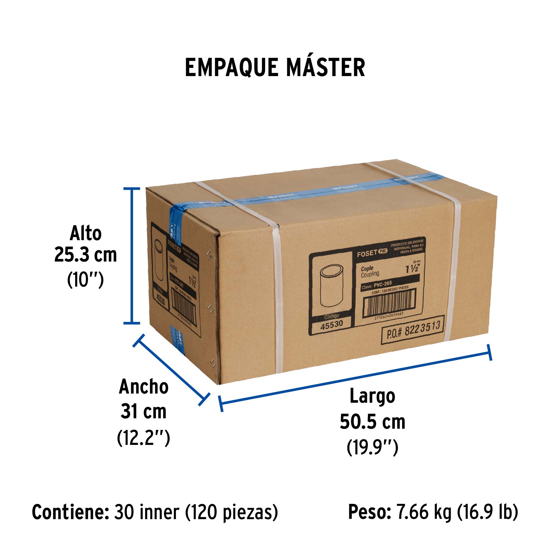Cople de PVC cédula 40 de 1-1/2", FOSET - Empaque