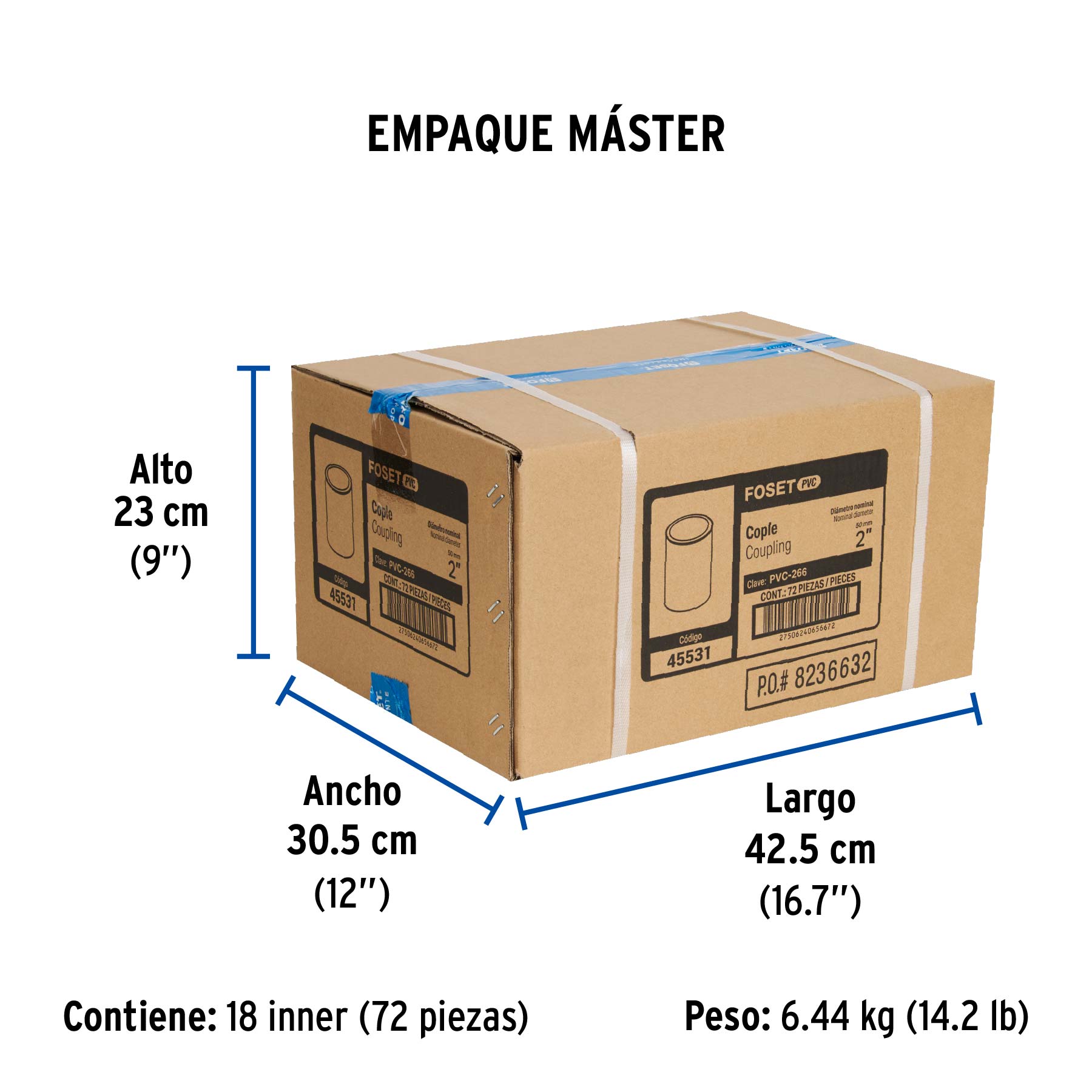 Cople de PVC cédula 40 de 2", FOSET - Empaque