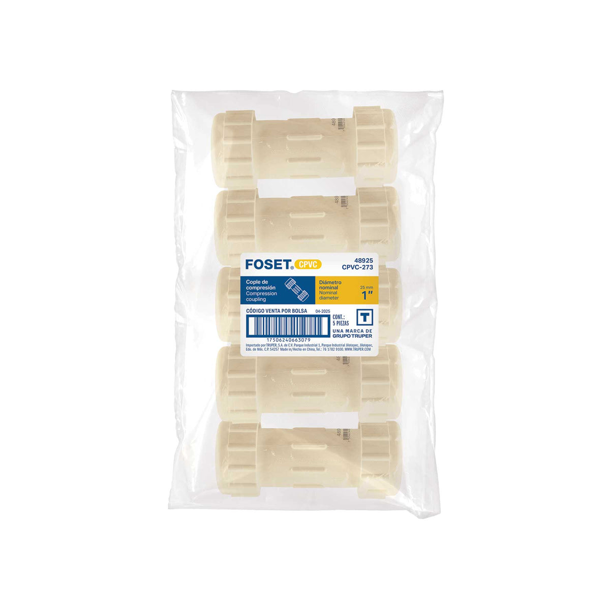 Cople de compresión PVC de 1", FOSET
