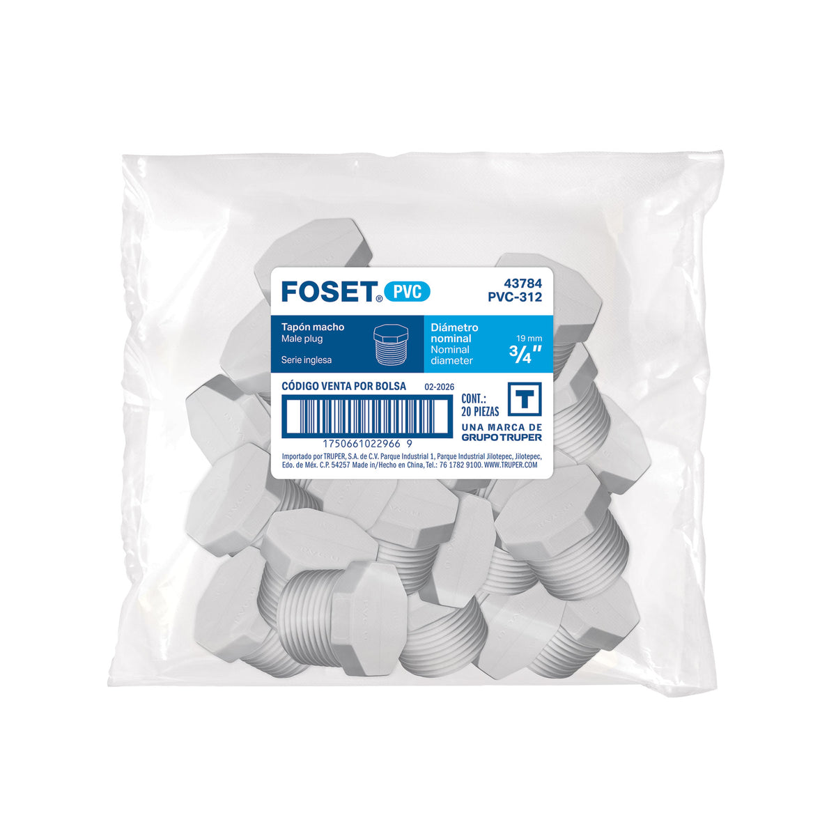 Tapón macho de PVC 3/4", FOSET