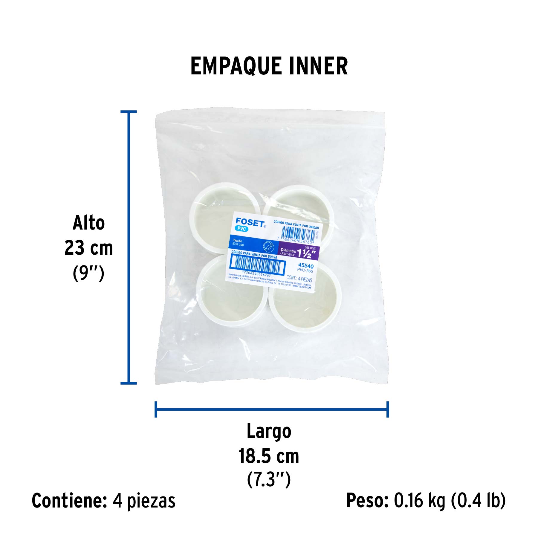 Tapón de PVC 1-1/2", FOSET - Empaque