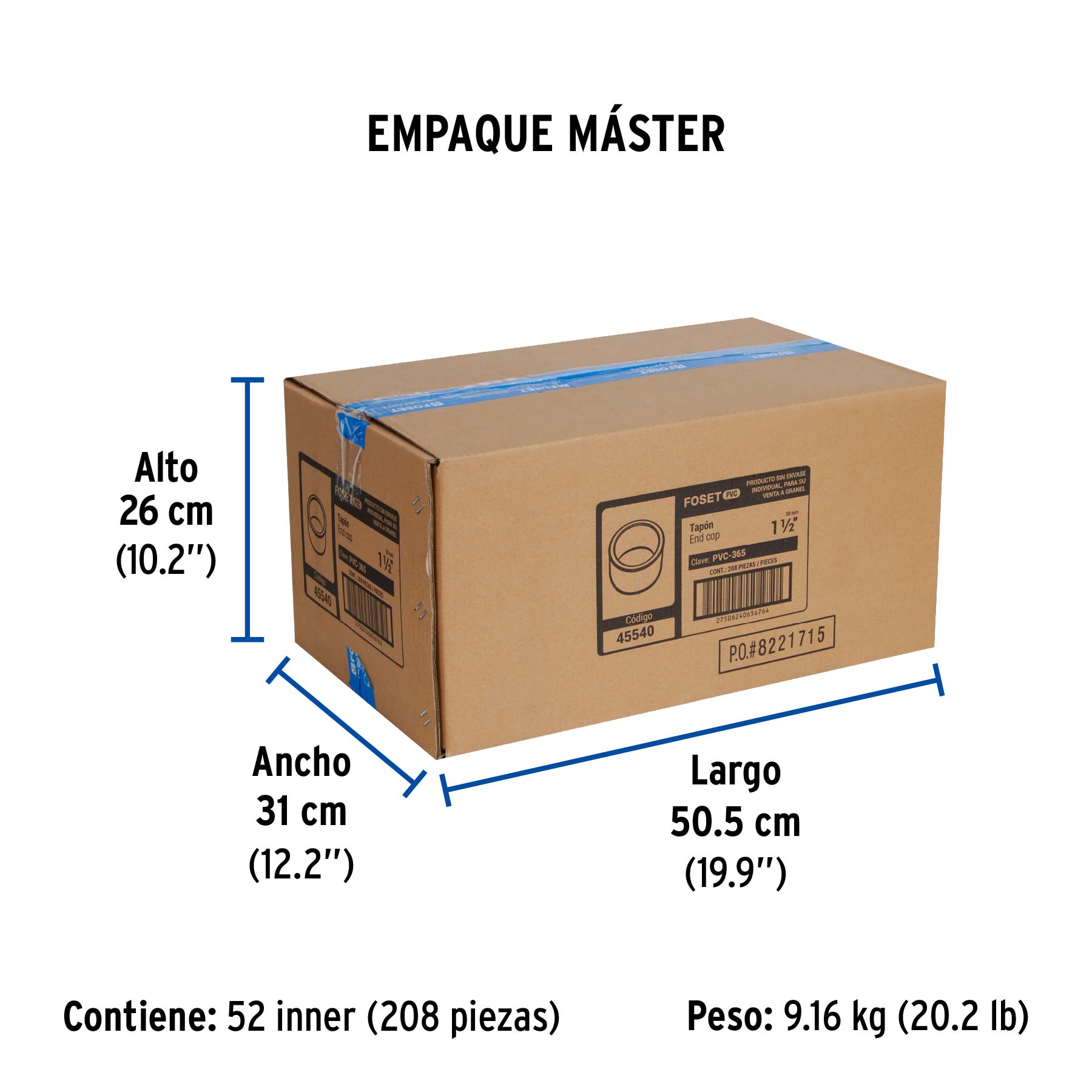 Tapón de PVC 1-1/2", FOSET - Empaque