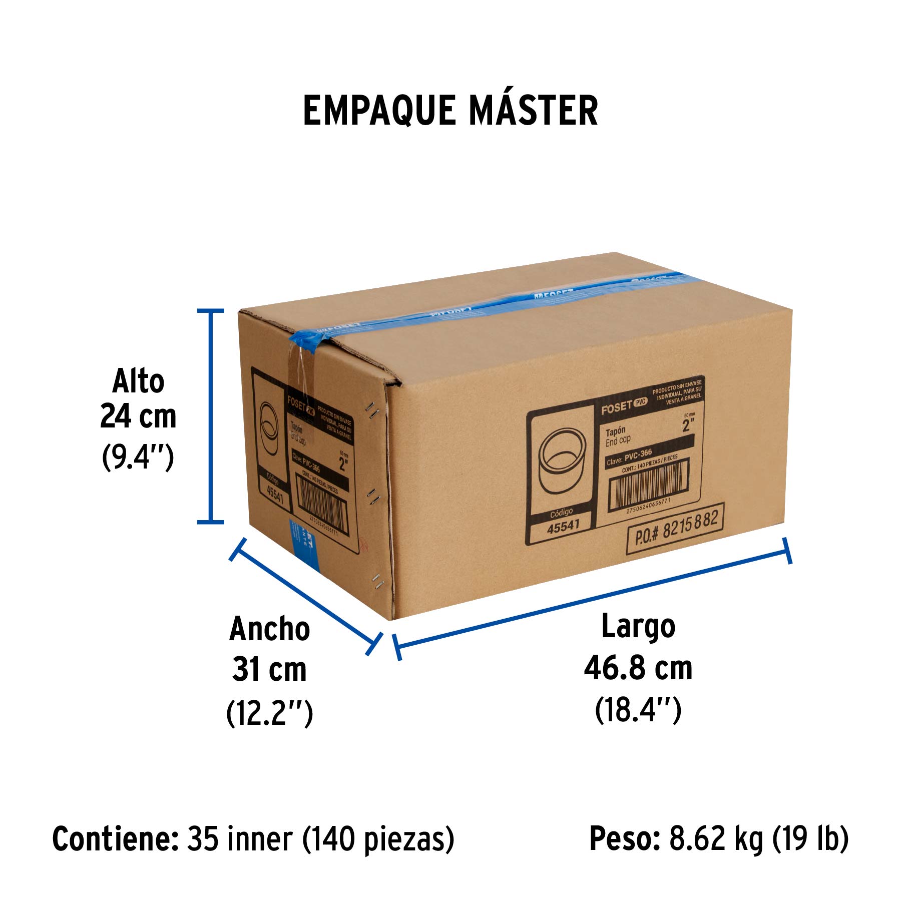 Tapón de PVC 2", FOSET - Empaque