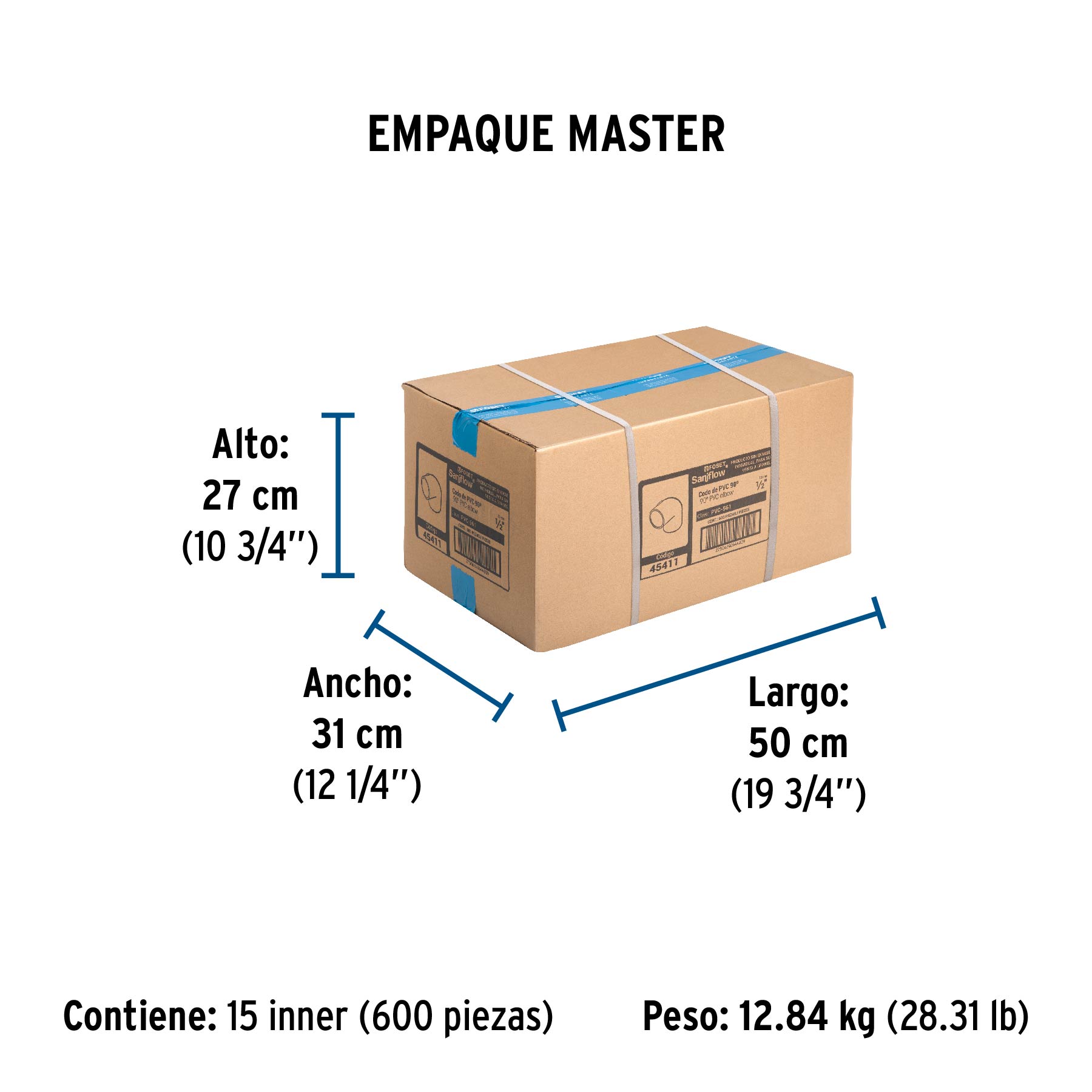 Codo 90° de PVC de 1/2", FOSET - Empaque