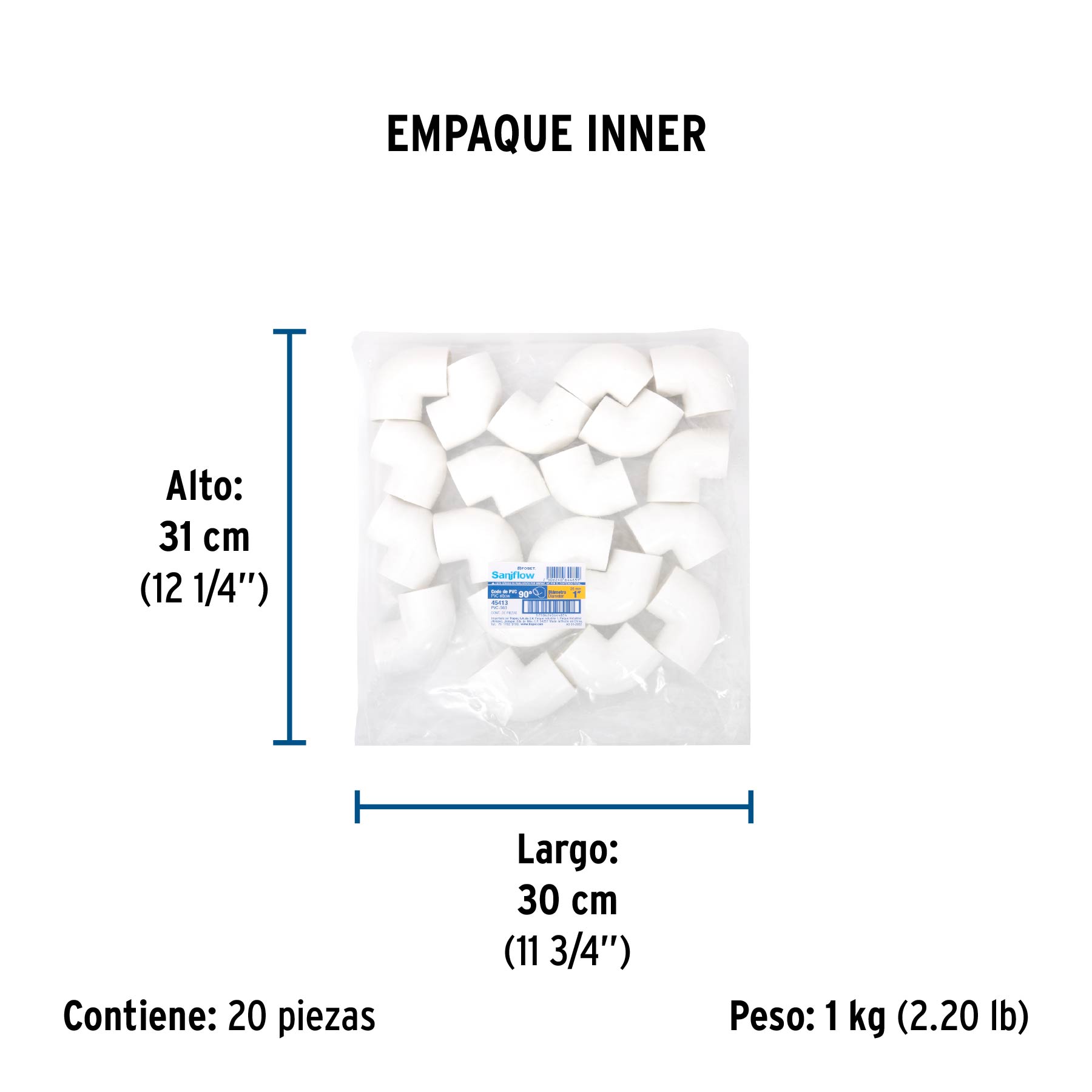 Codo 90° de PVC de 1", FOSET - Empaque
