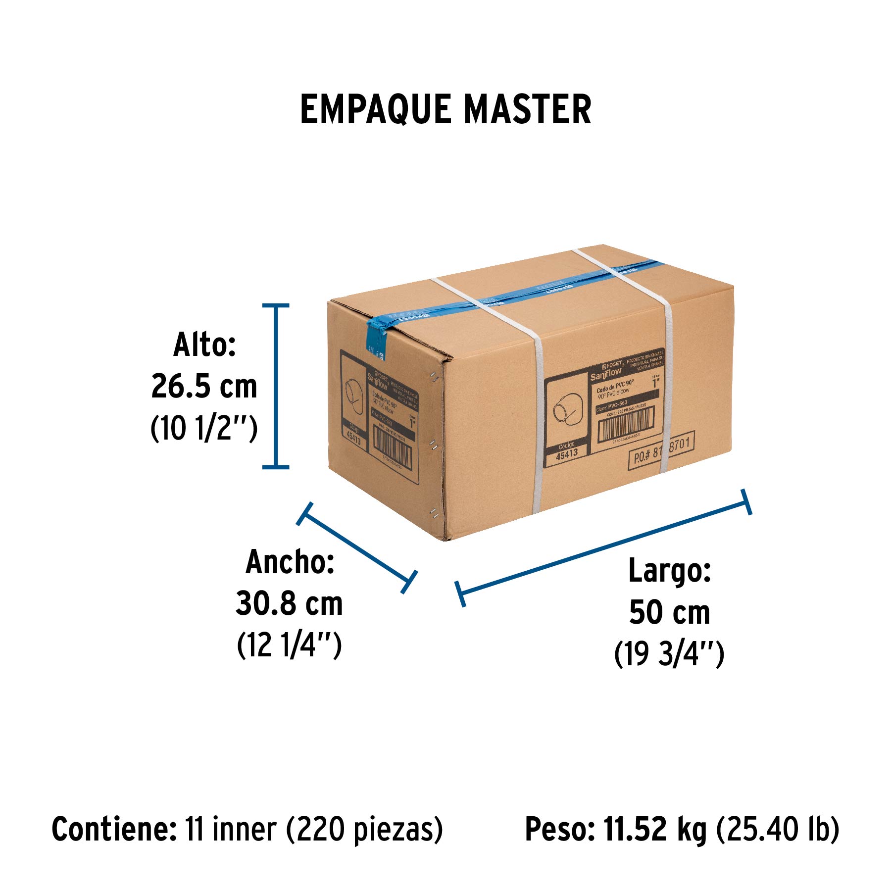 Codo 90° de PVC de 1", FOSET - Empaque