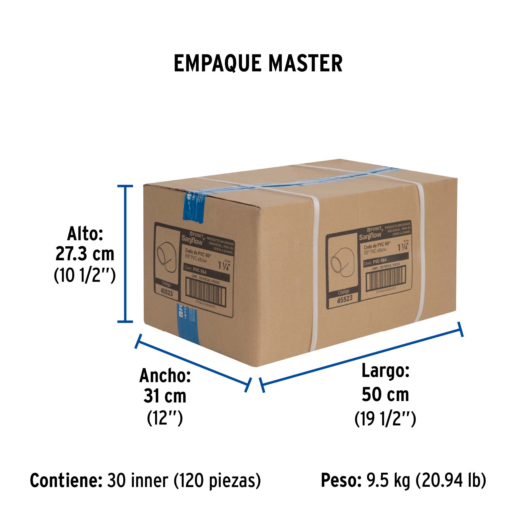 Codo 90° de PVC de 1-1/4", FOSET - Empaque