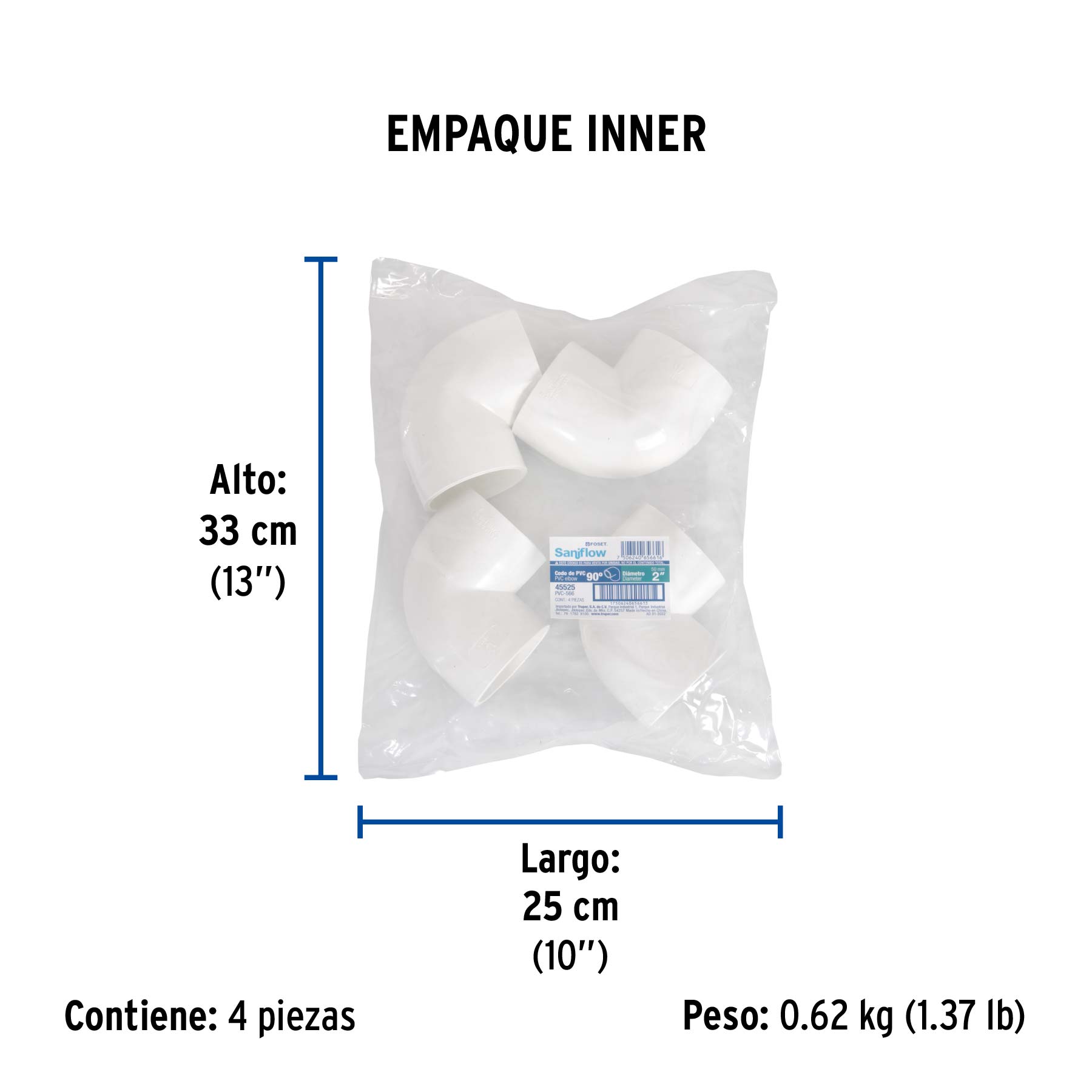 Codo 90° de PVC de 2", FOSET - Empaque