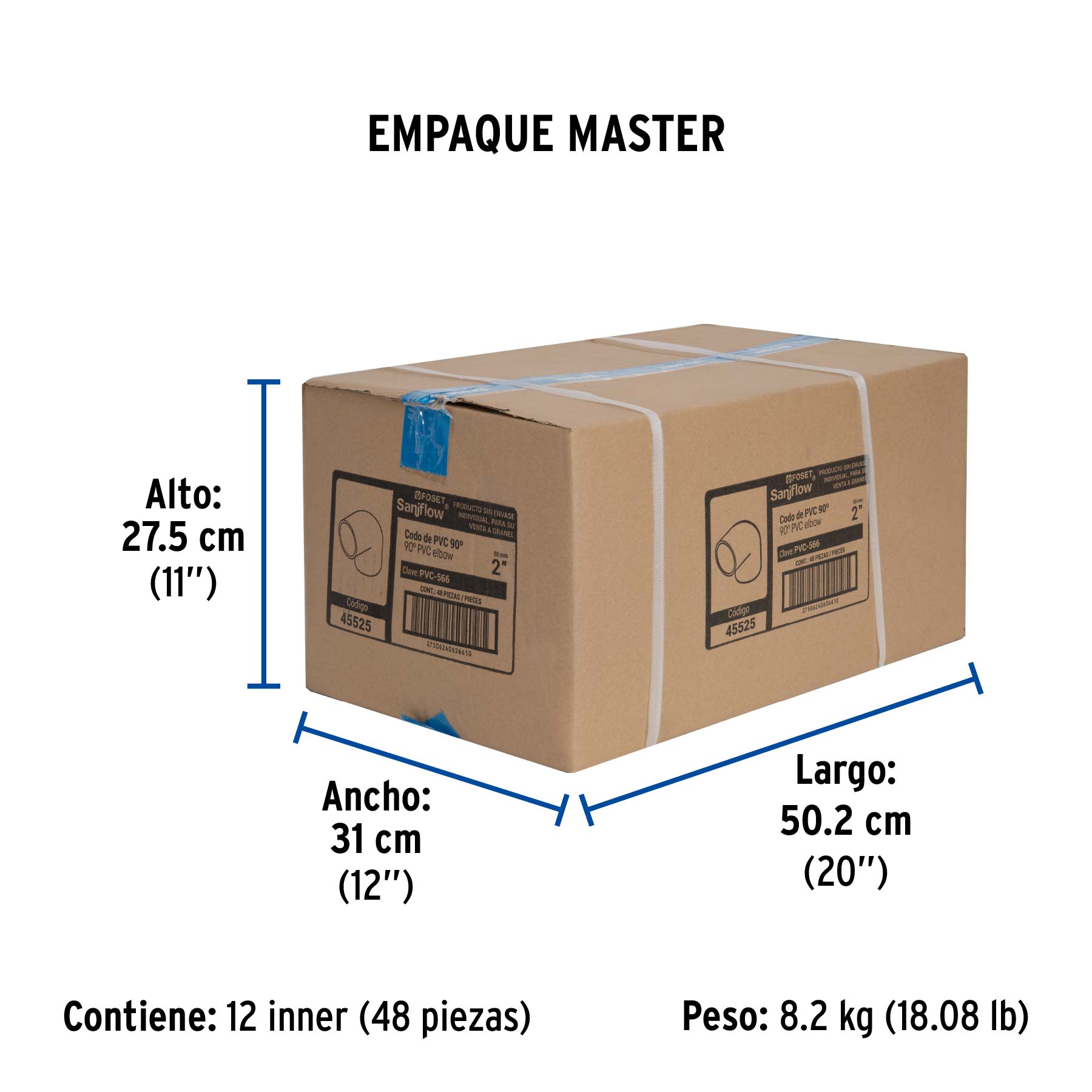 Codo 90° de PVC de 2", FOSET - Empaque