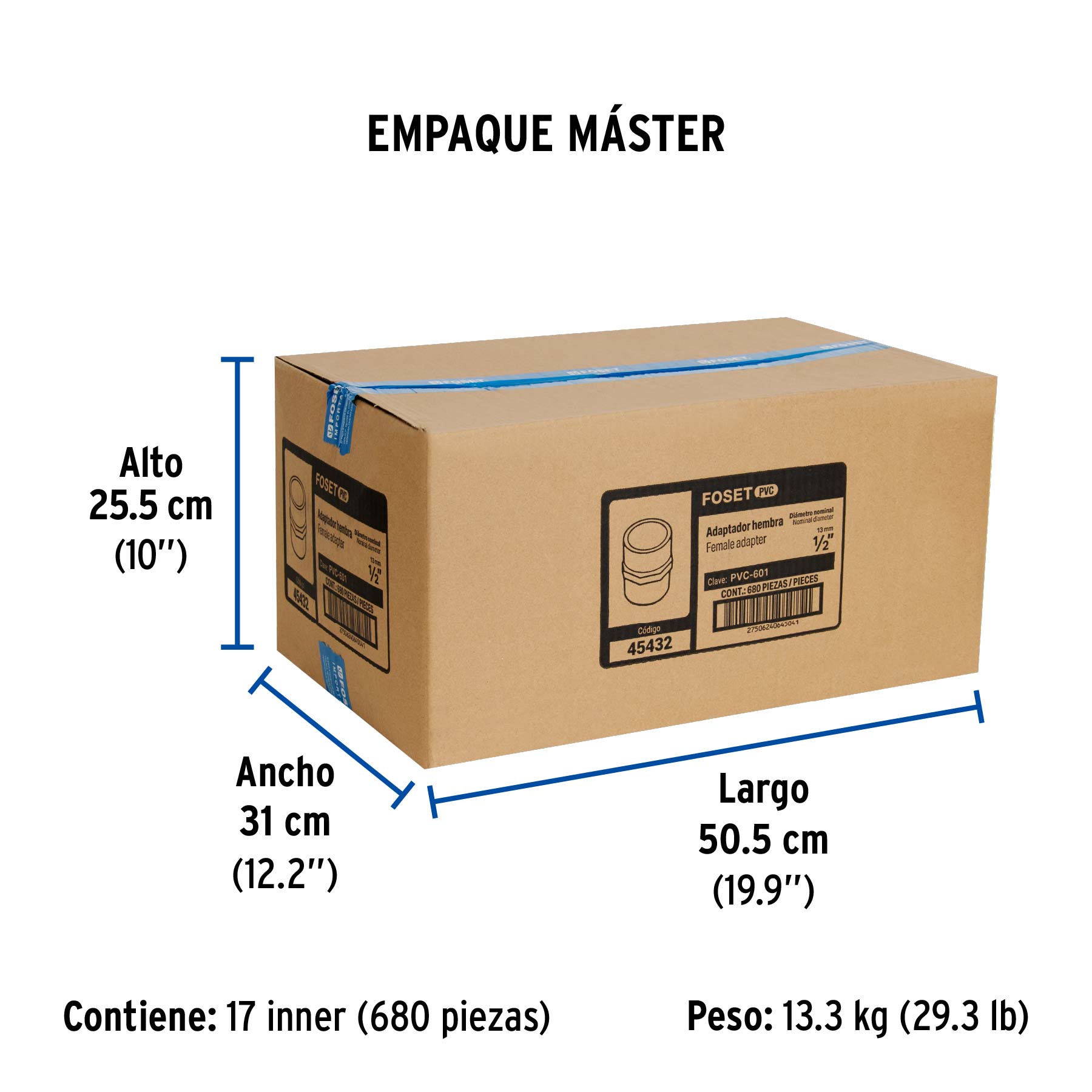 Adaptador hembra de PVC 1/2", FOSET - Empaque