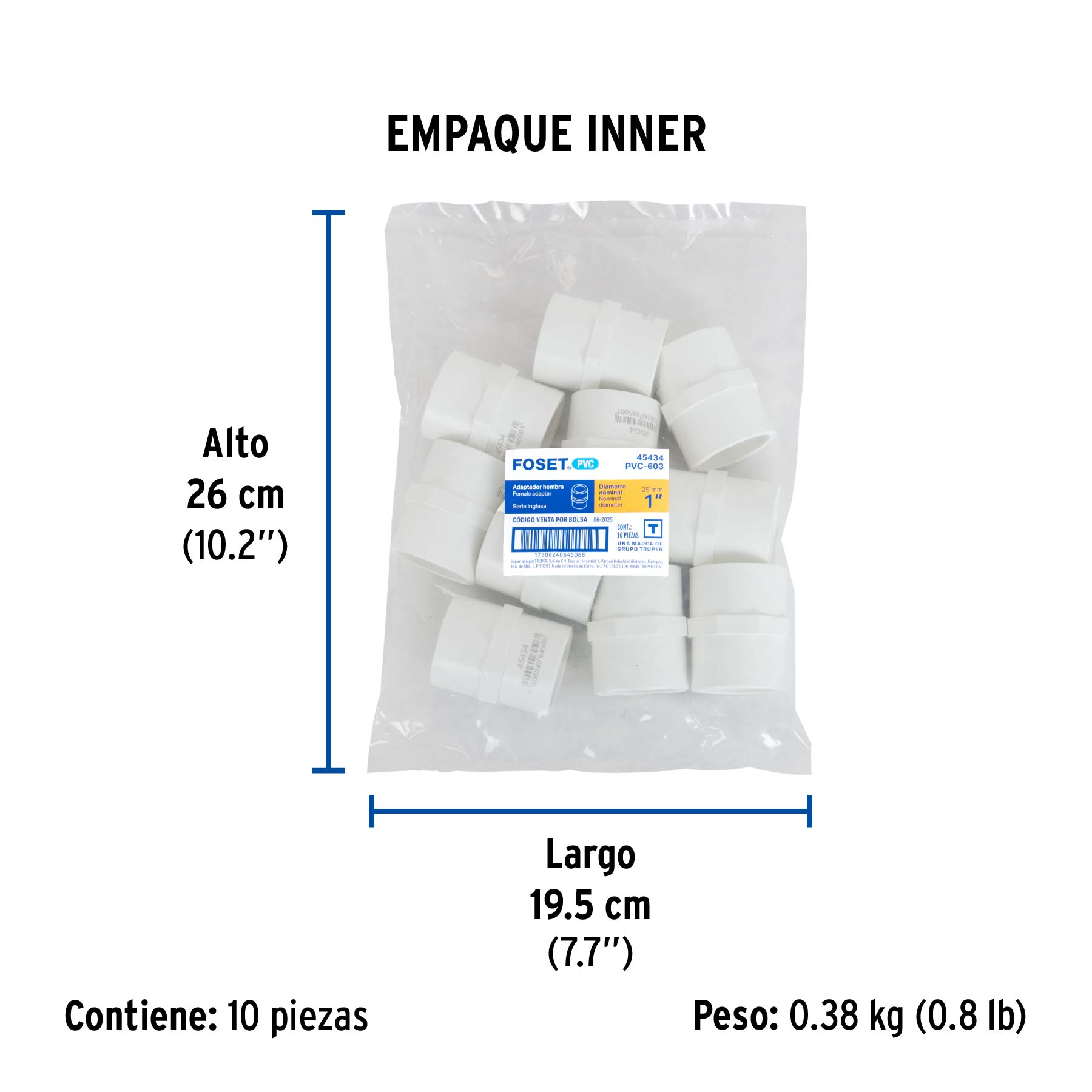Adaptador hembra de PVC 1", FOSET - Empaque