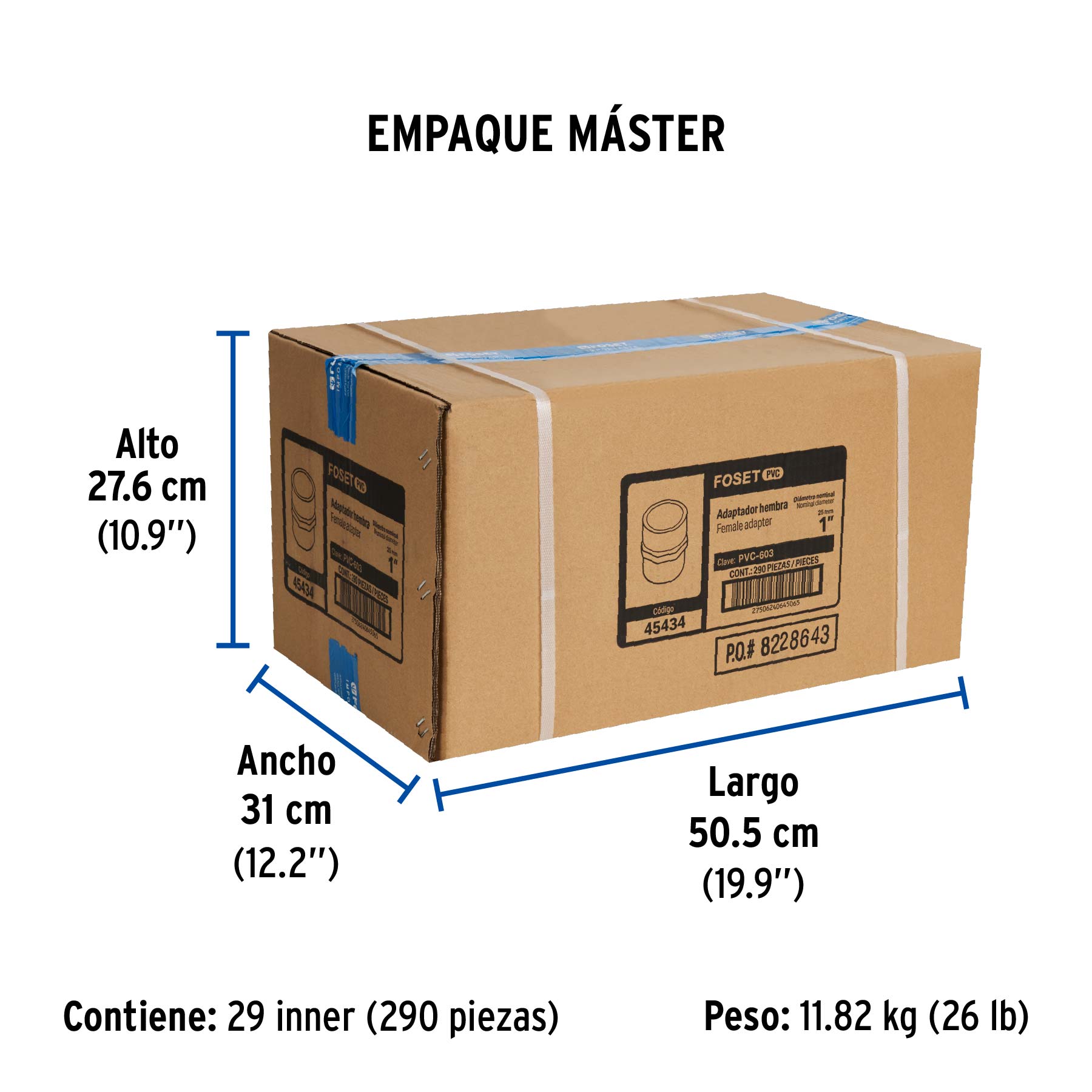 Adaptador hembra de PVC 1", FOSET - Empaque