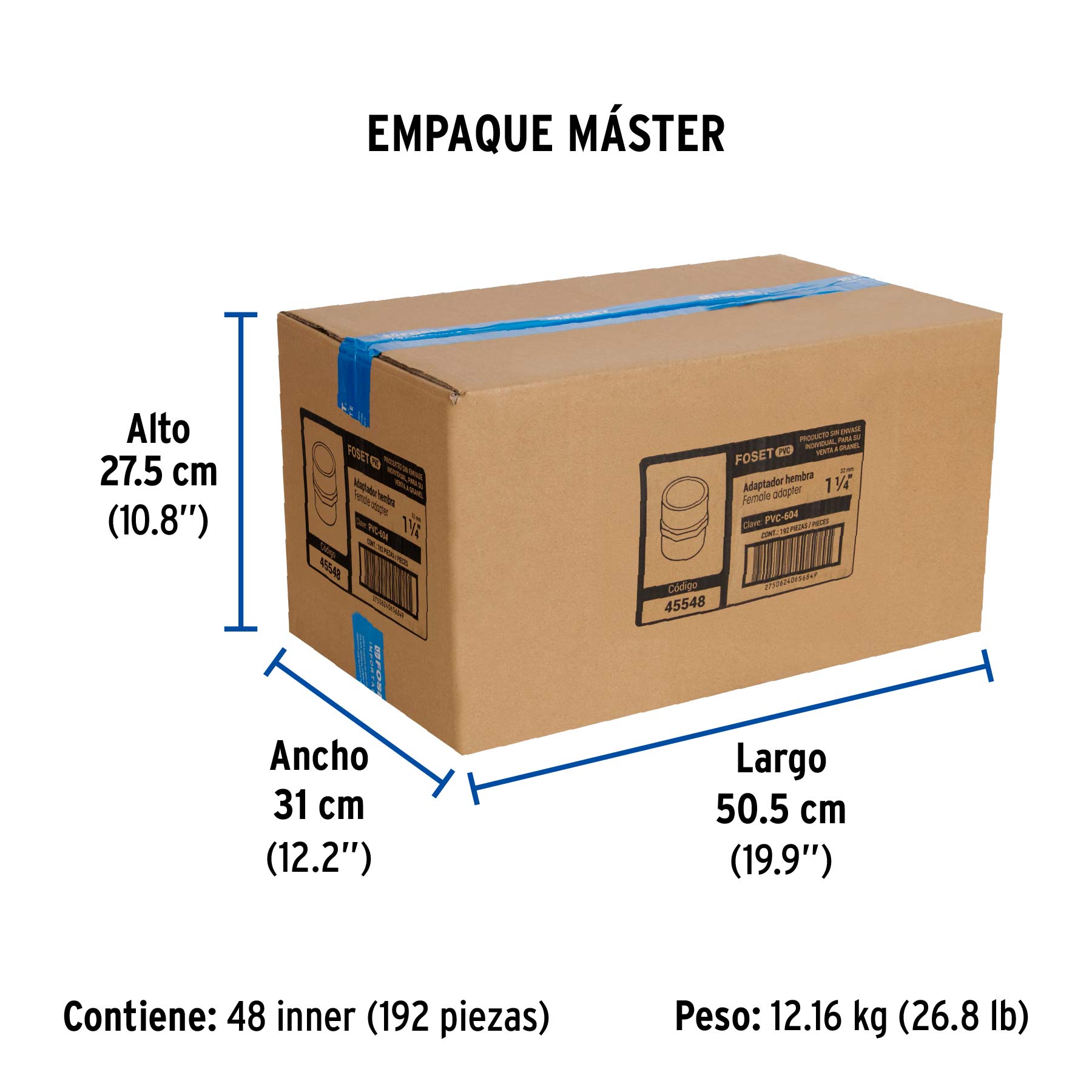 Adaptador hembra de PVC 1-1/4", FOSET - Empaque
