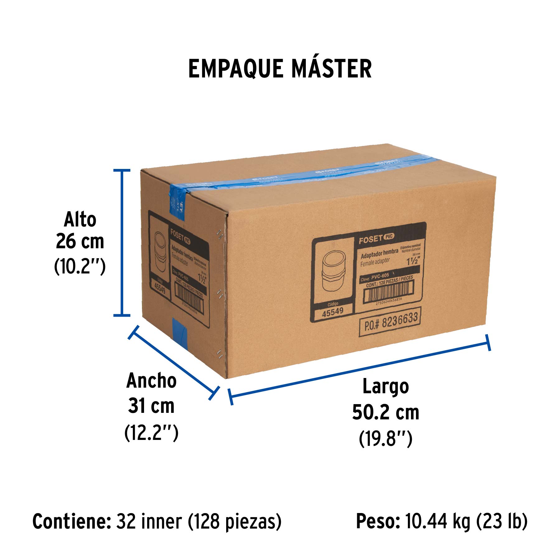 Adaptador hembra de PVC 1-1/2", FOSET - Empaque