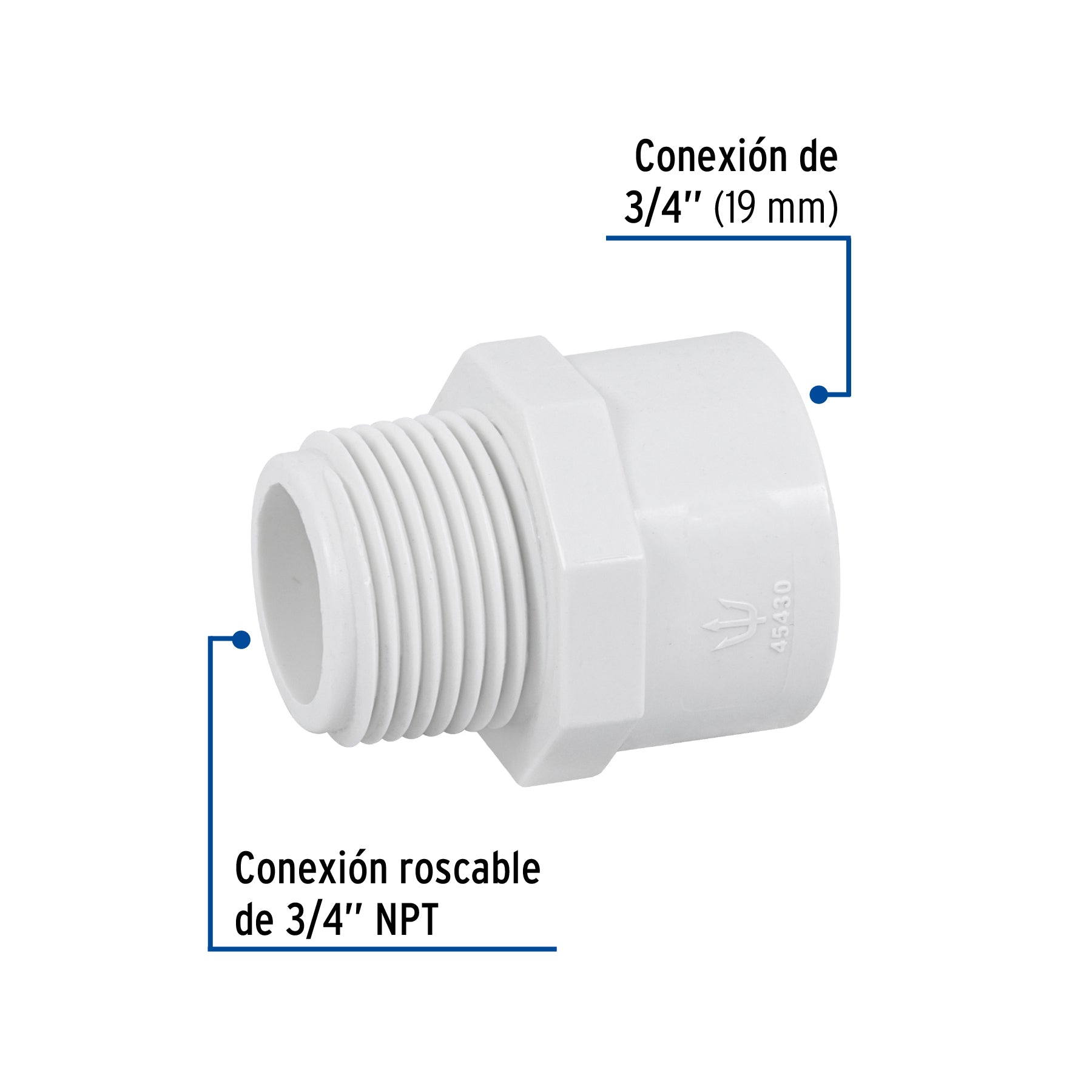 Adaptador macho de PVC de 3/4", FOSET