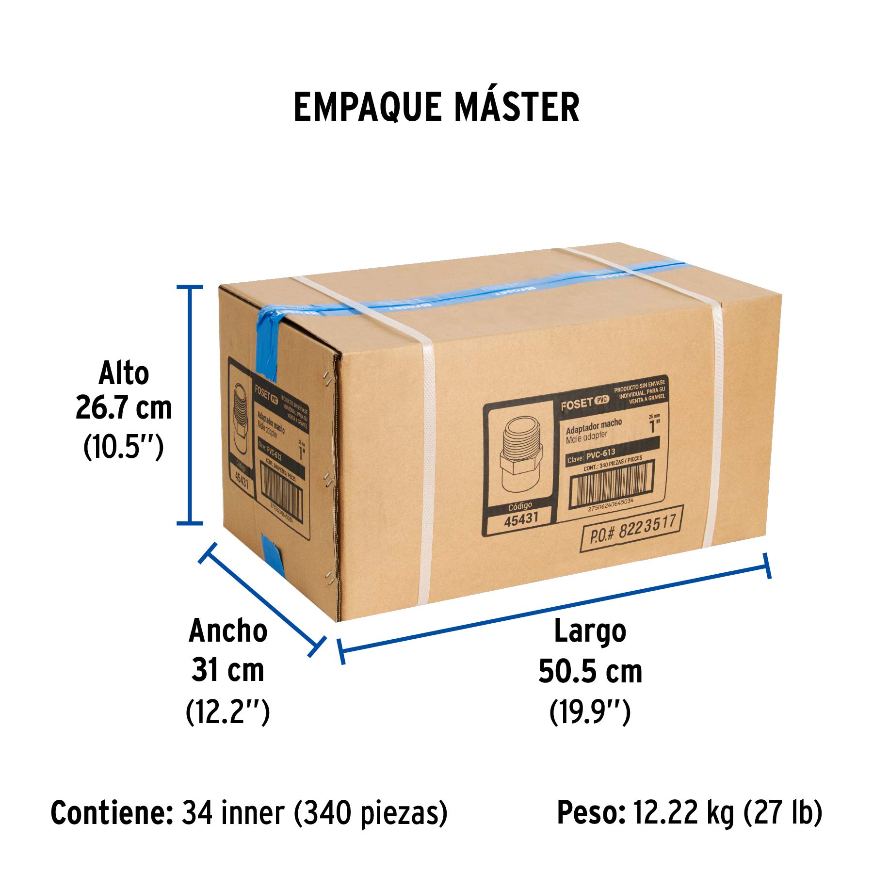Adaptador macho de PVC de 1", FOSET - Empaque