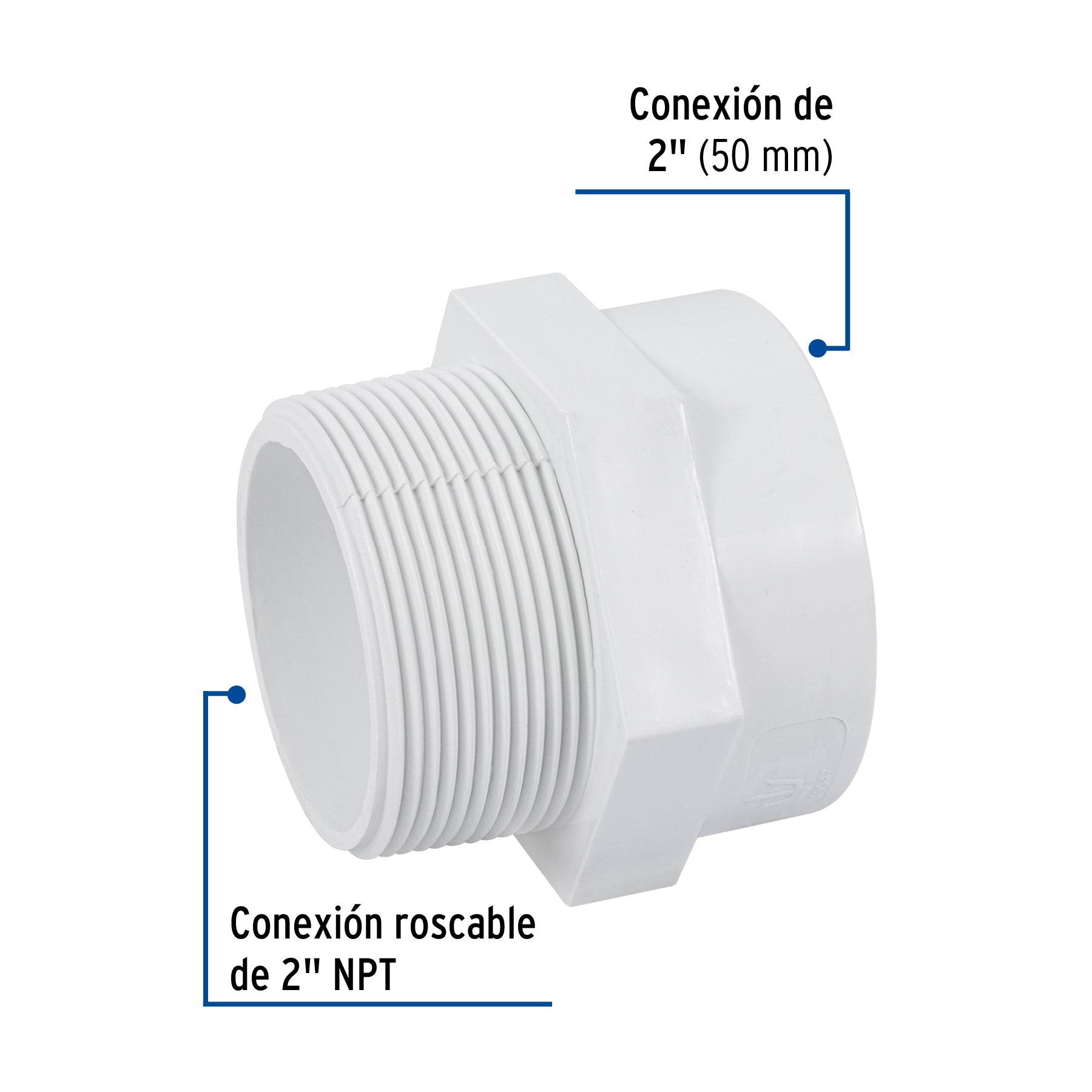 Adaptador macho de PVC de 2", FOSET