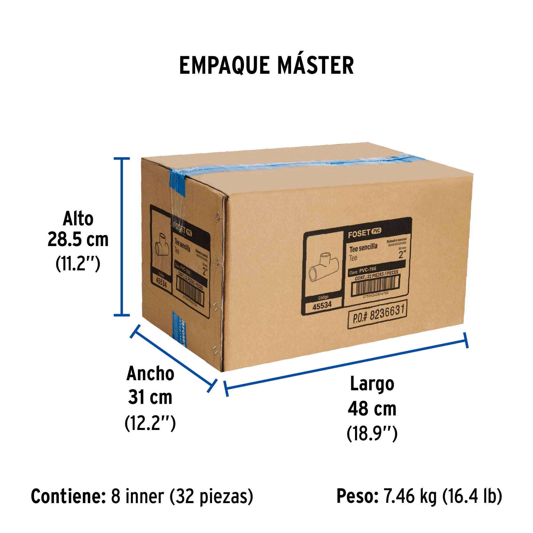 Tee sencilla de PVC 2", FOSET - Empaque
