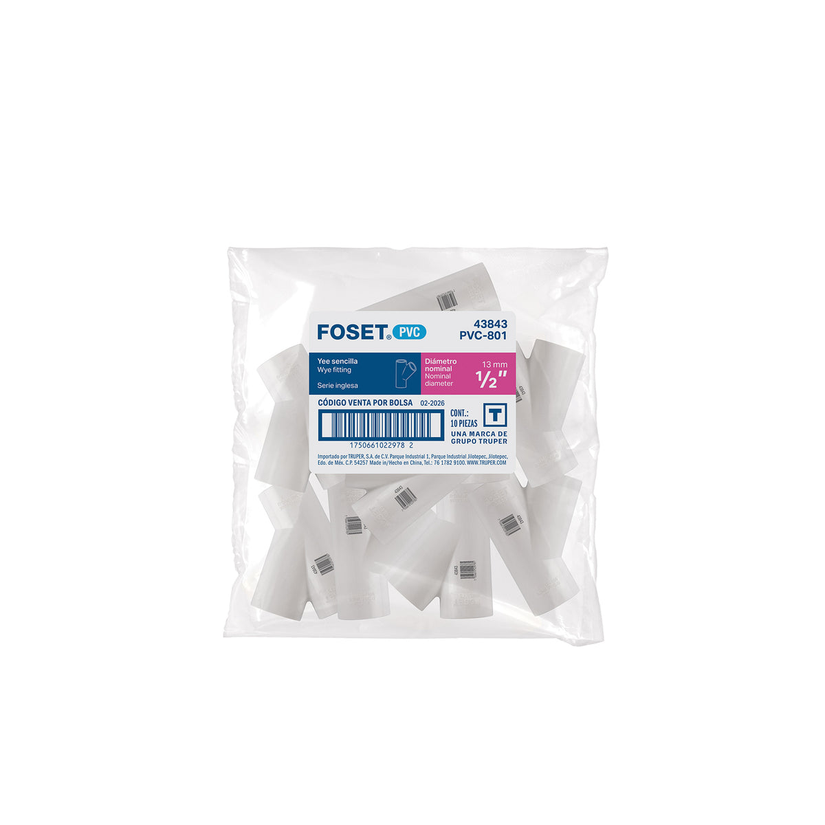 Yee sencilla de PVC 1/2", FOSET