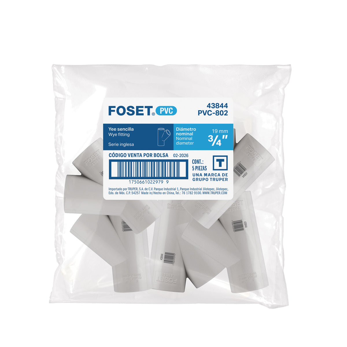 Yee sencilla de PVC 3/4", FOSET