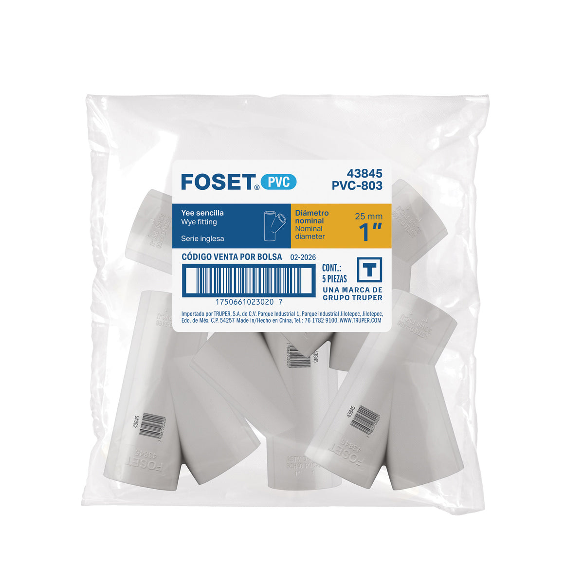Yee sencilla de PVC 1", FOSET