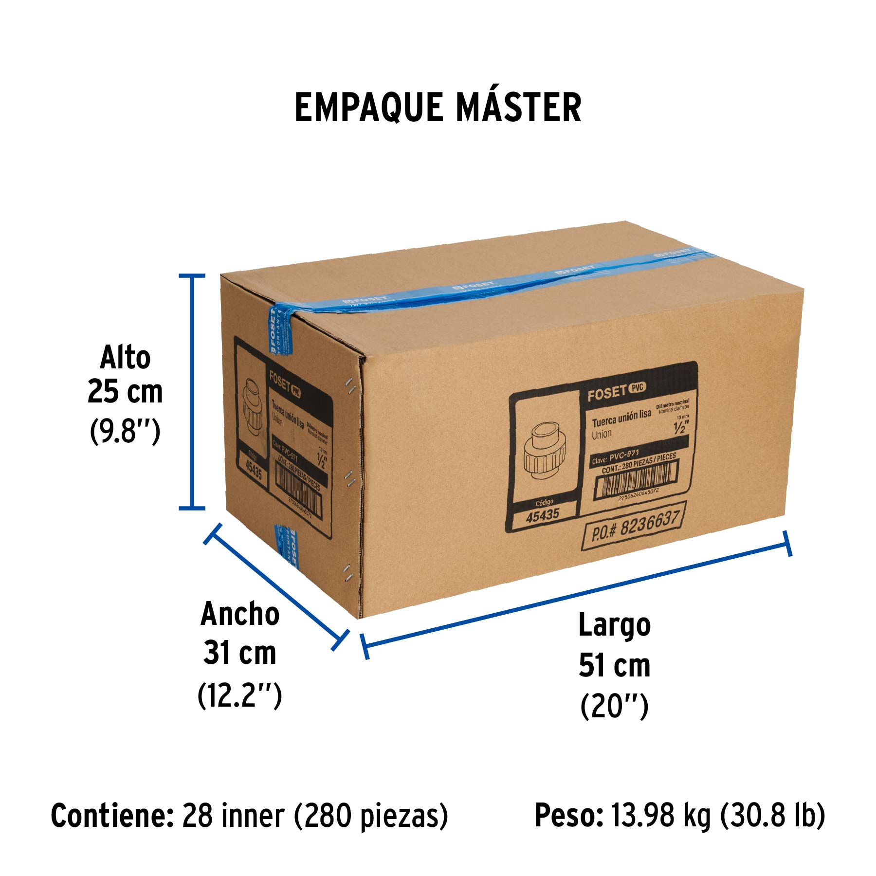 Tuerca unión lisa de PVC 1/2", FOSET - Empaque
