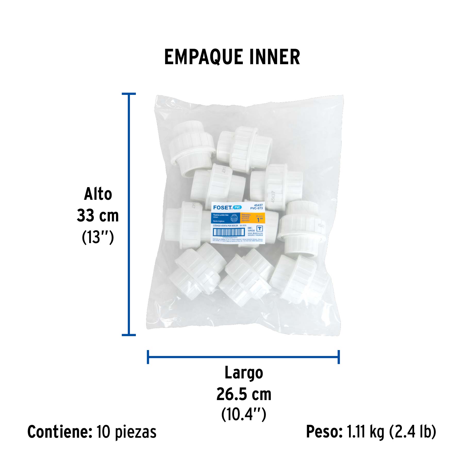 Tuerca unión lisa de PVC 1", FOSET - Empaque
