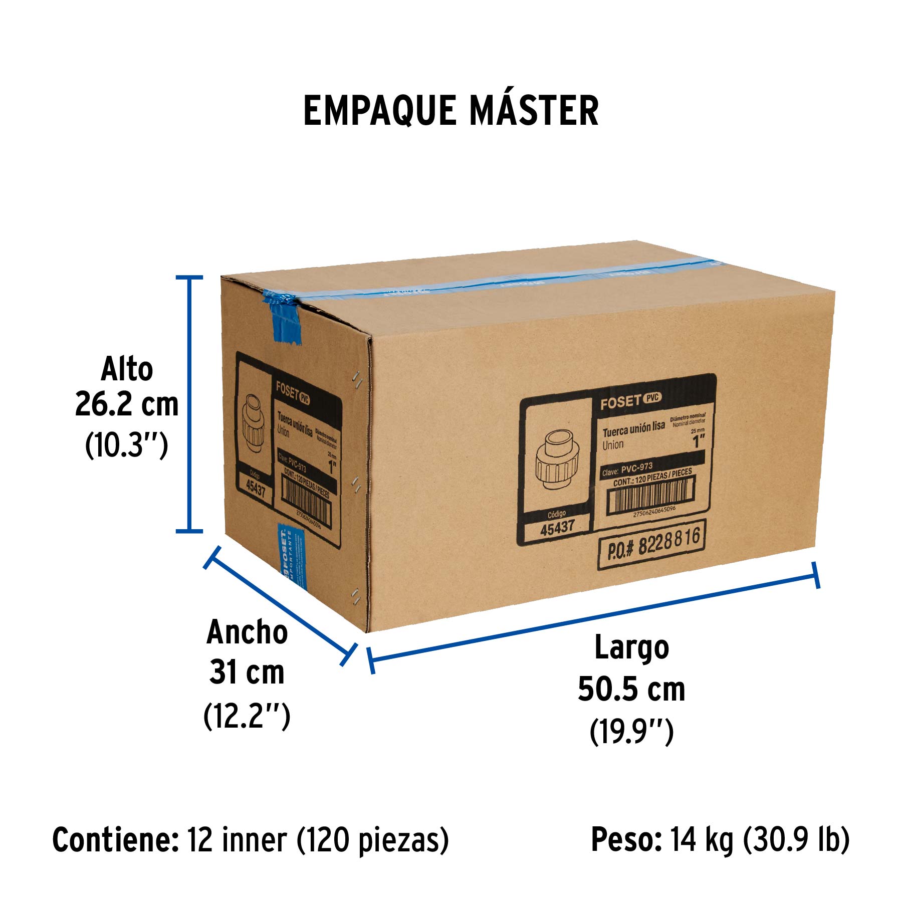 Tuerca unión lisa de PVC 1", FOSET - Empaque