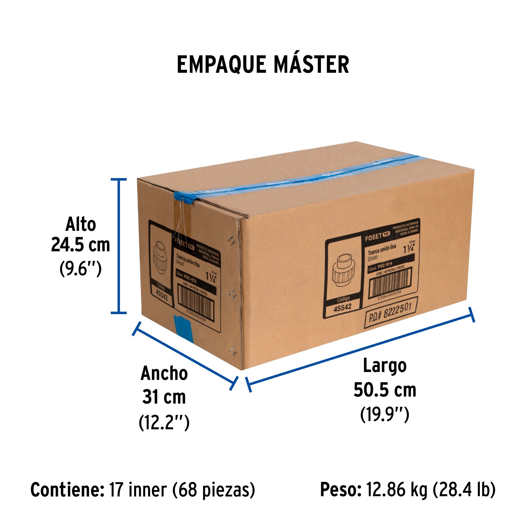 Tuerca unión lisa de PVC 1-1/4", FOSET - Empaque