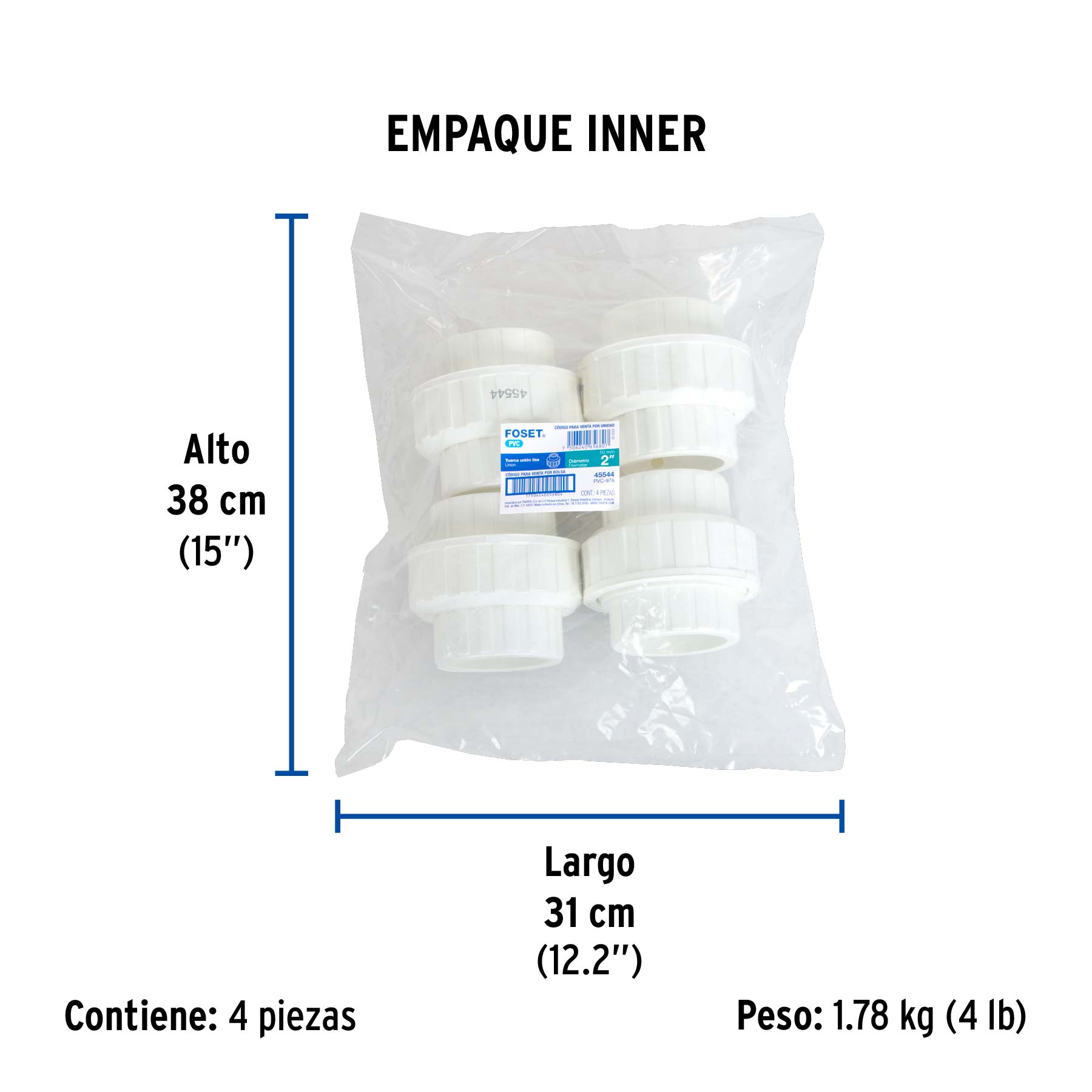 Tuerca unión lisa de PVC 2", FOSET - Empaque