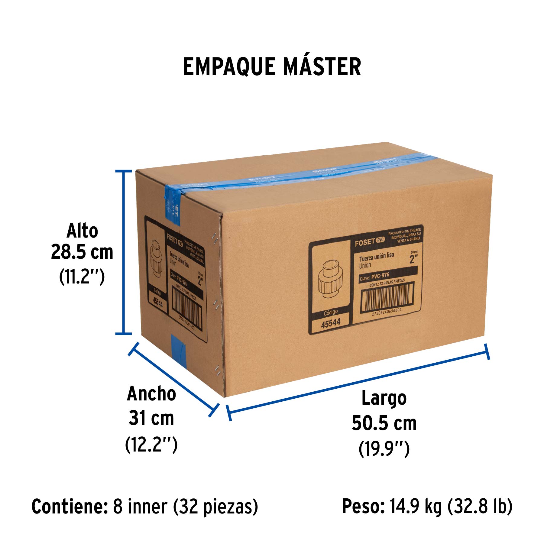 Tuerca unión lisa de PVC 2", FOSET - Empaque