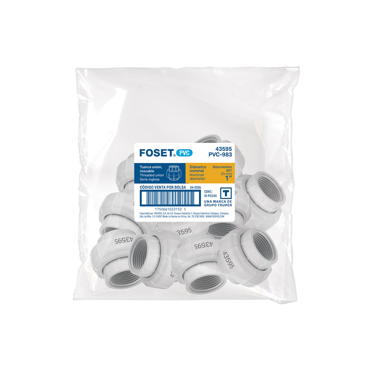 Tuerca unión roscable de PVC 1", FOSET