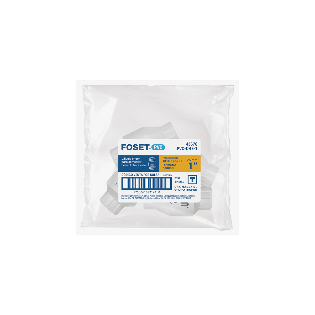 Válvula check de PVC 1" para cementar, FOSET