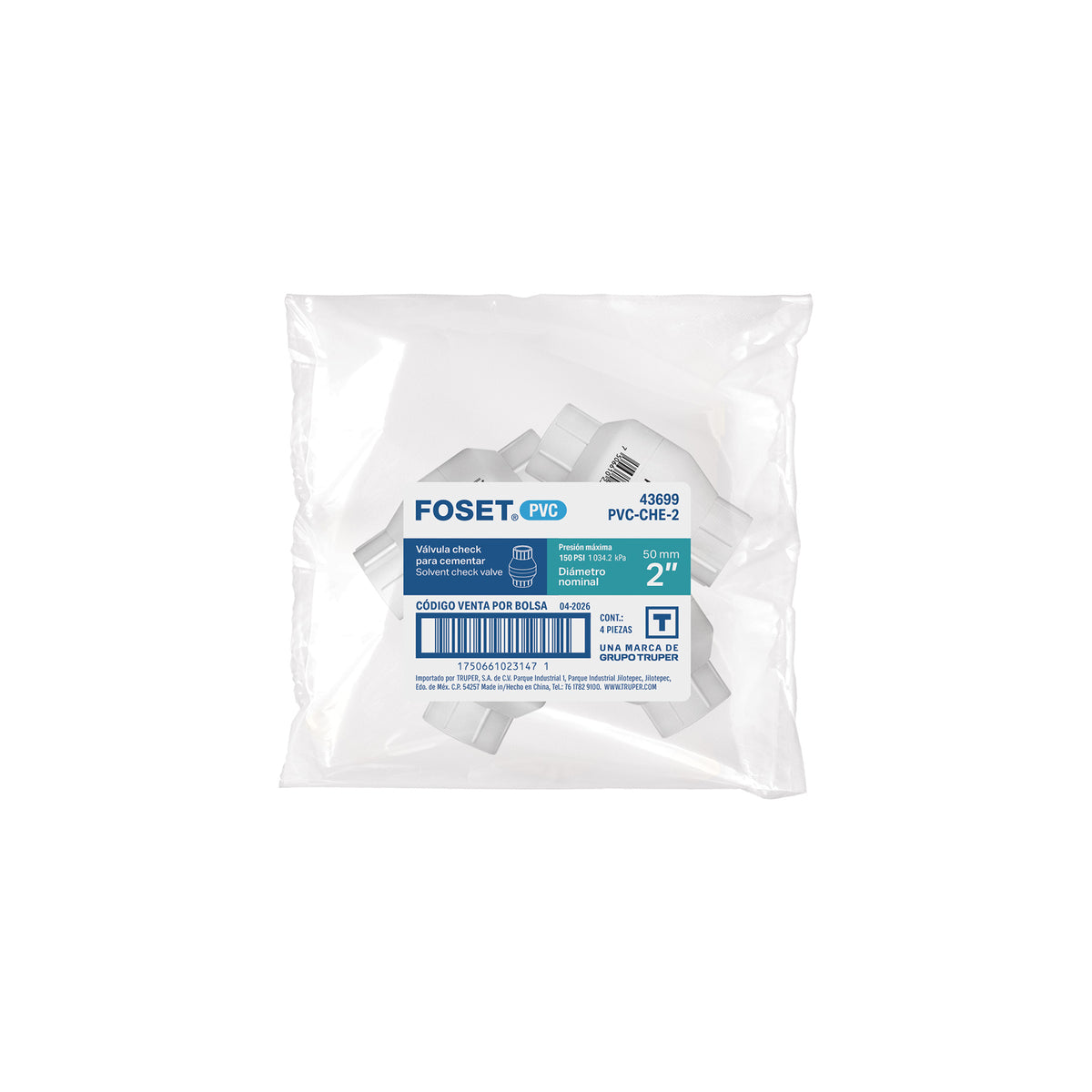 Válvula check de PVC 2" para cementar, FOSET